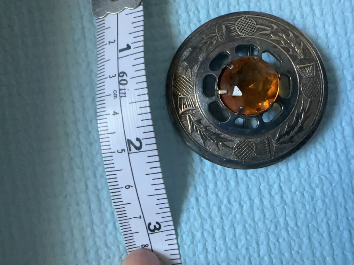 Vintage Silver Tone Brooch with Amber-Coloured Stone - photo 3