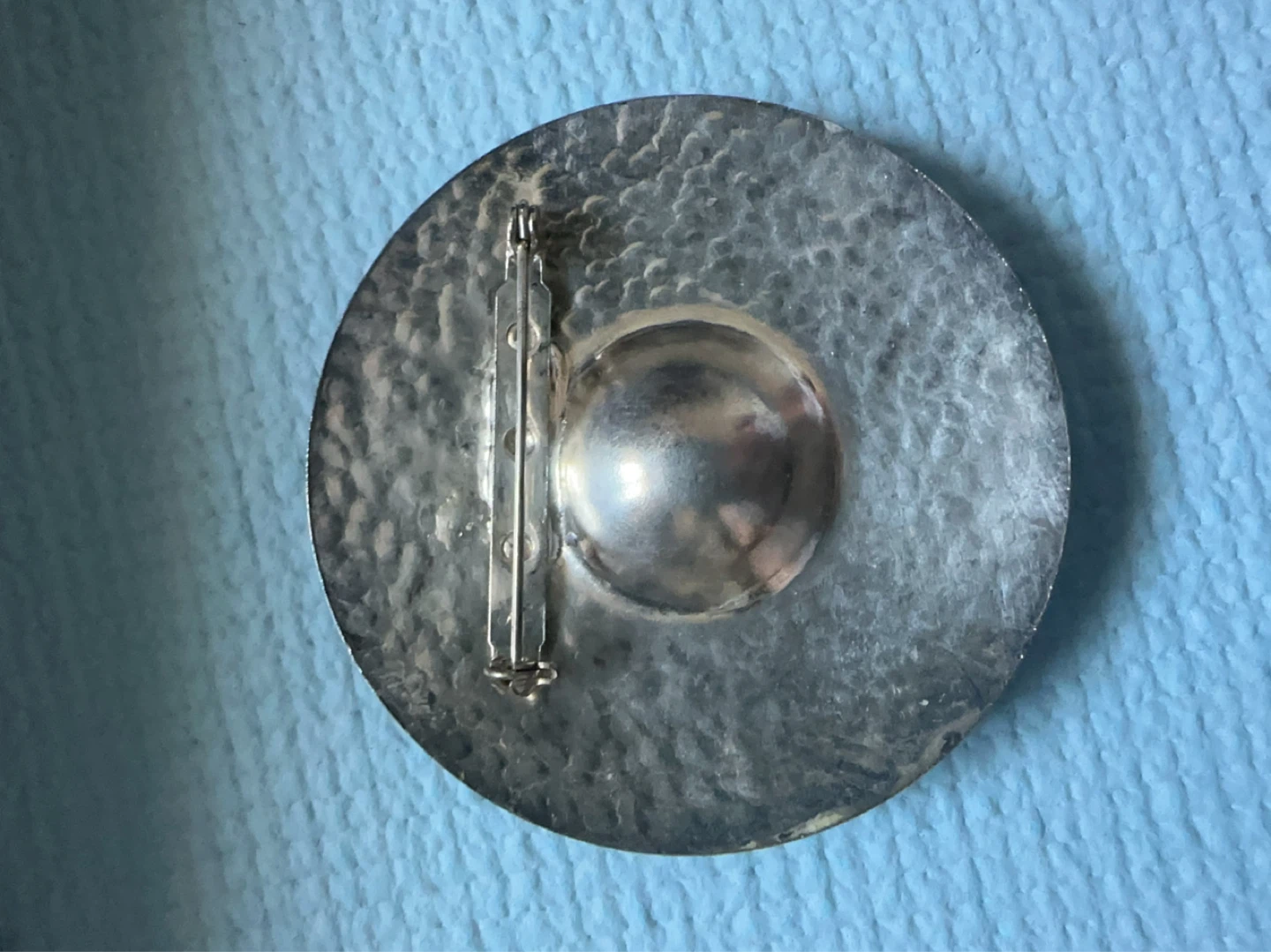 Hammered Silver Tone Round Brooch with Swirl Design - photo 2