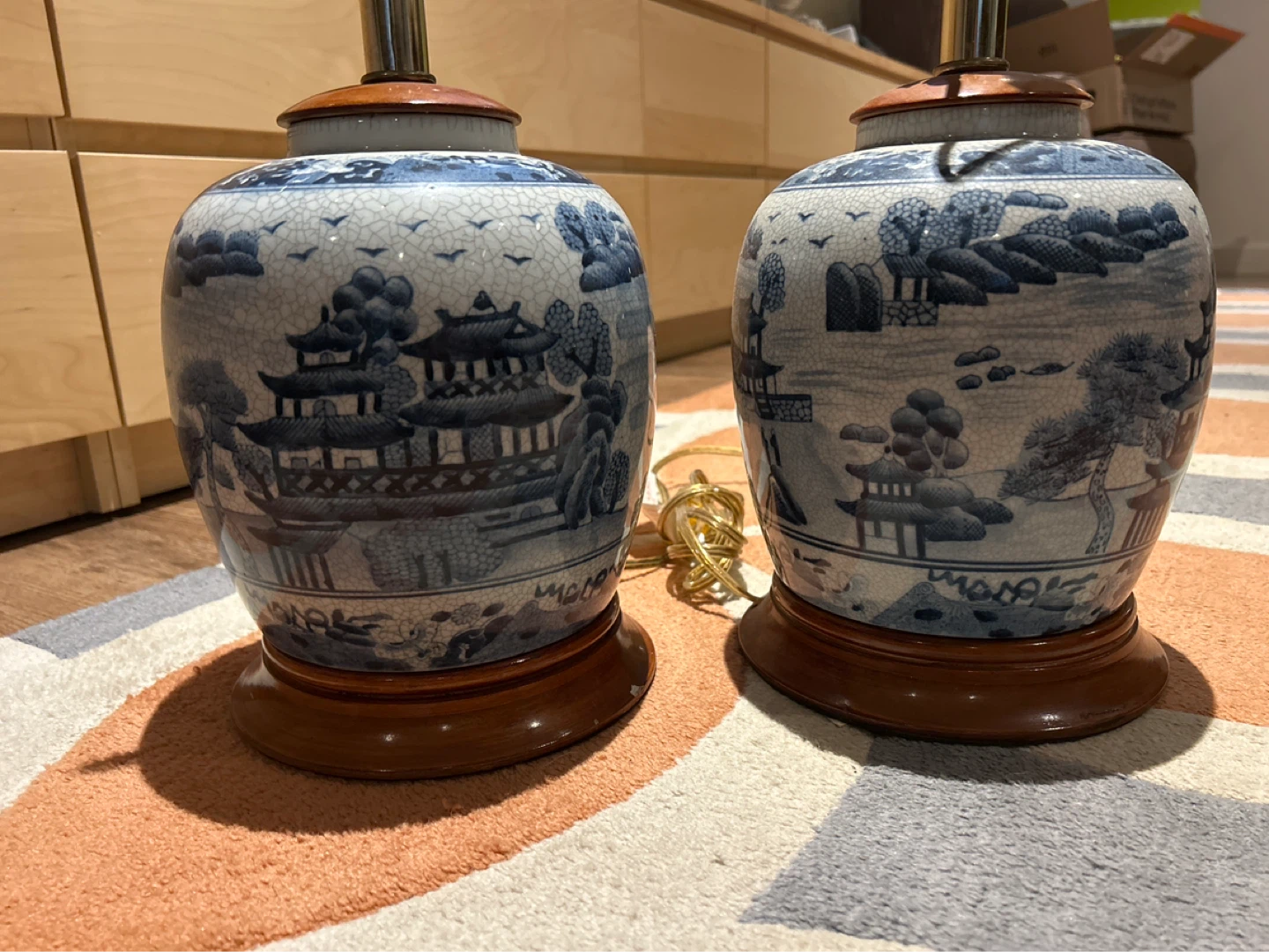 Pair of Blue and White Table Lamps