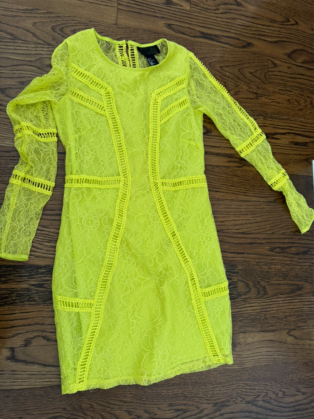 H&M Yellow Lace Long Sleeve Mini Dress Size US 2