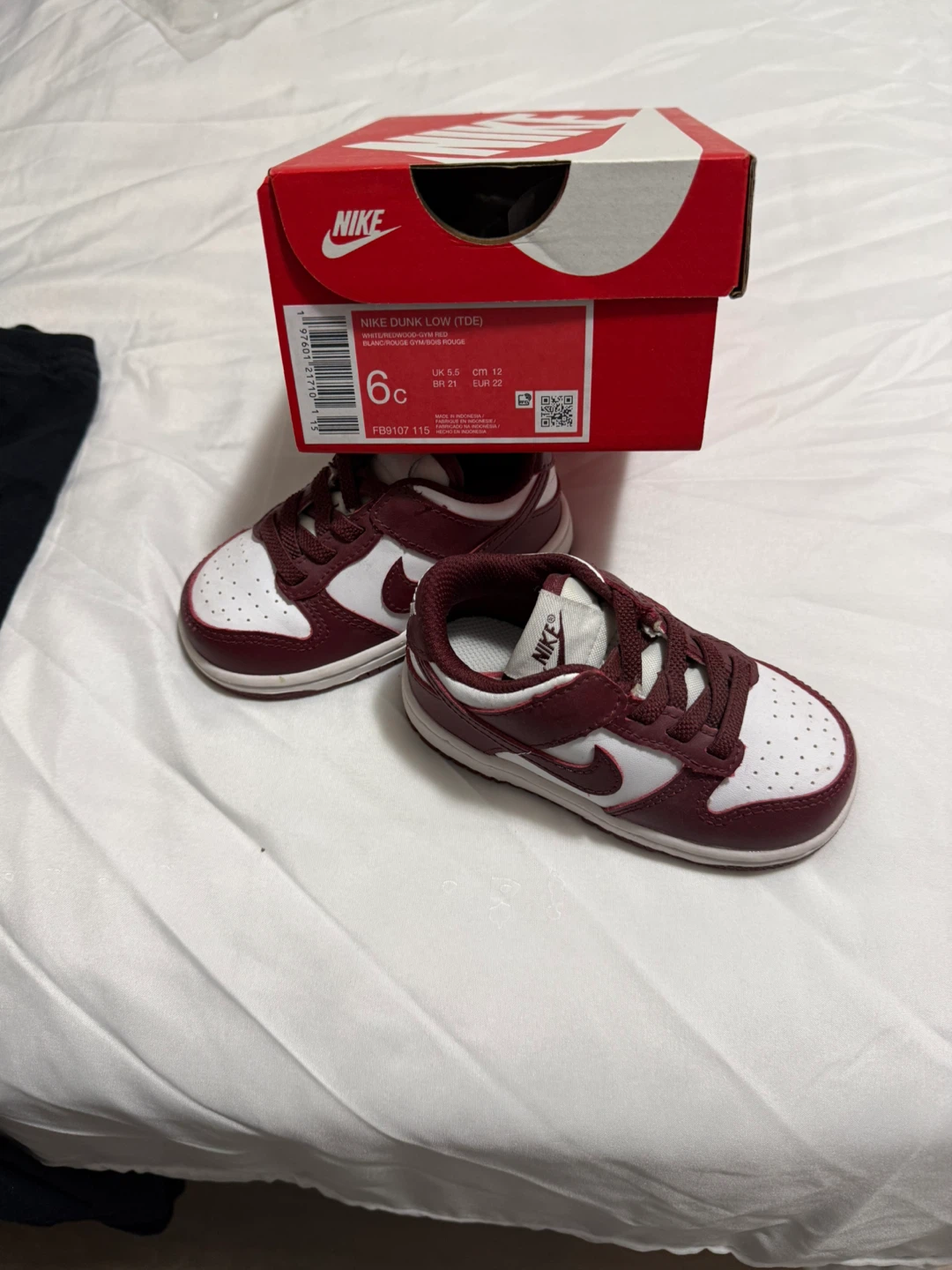Nike Dunk Low (TD) Toddler Shoes - Burgundy/White - Size 6C