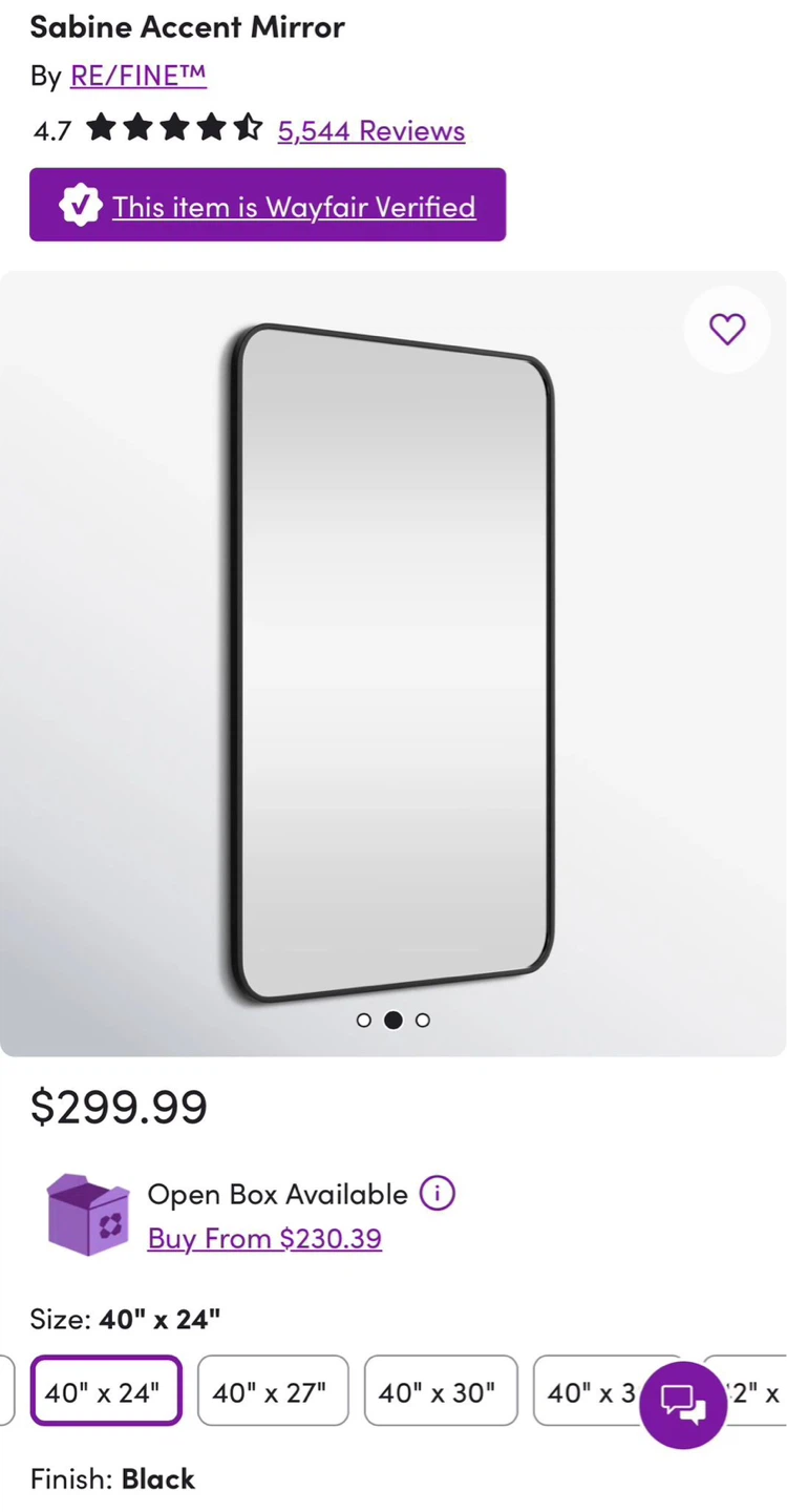 RE/Finetm Sabine Accent Mirror - Black 40" x 24" - photo 4
