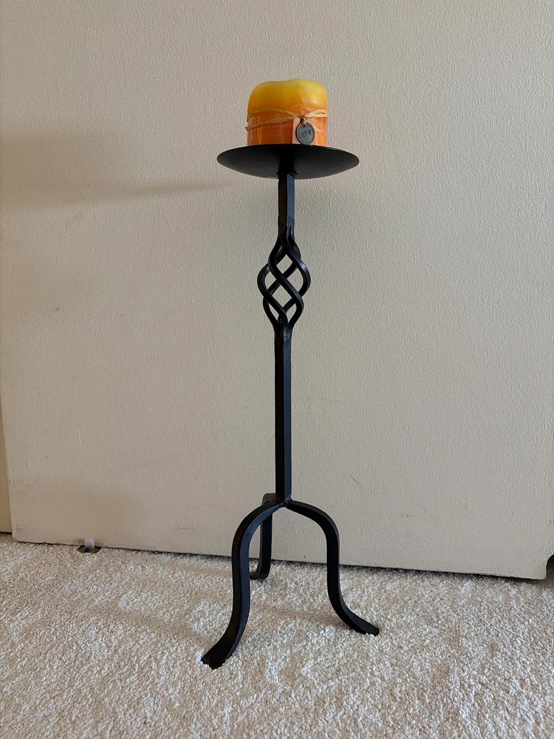 24in Black Metal Candlestick Holder with Twisted Stem