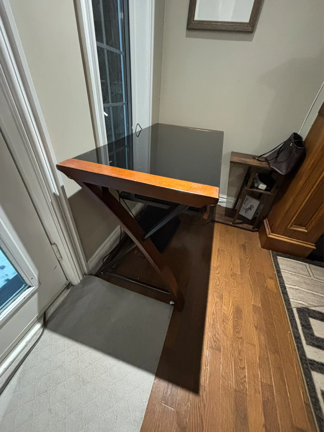 Wooden Desk with Black Glass Top and Pull-Out Shelf - photo 3