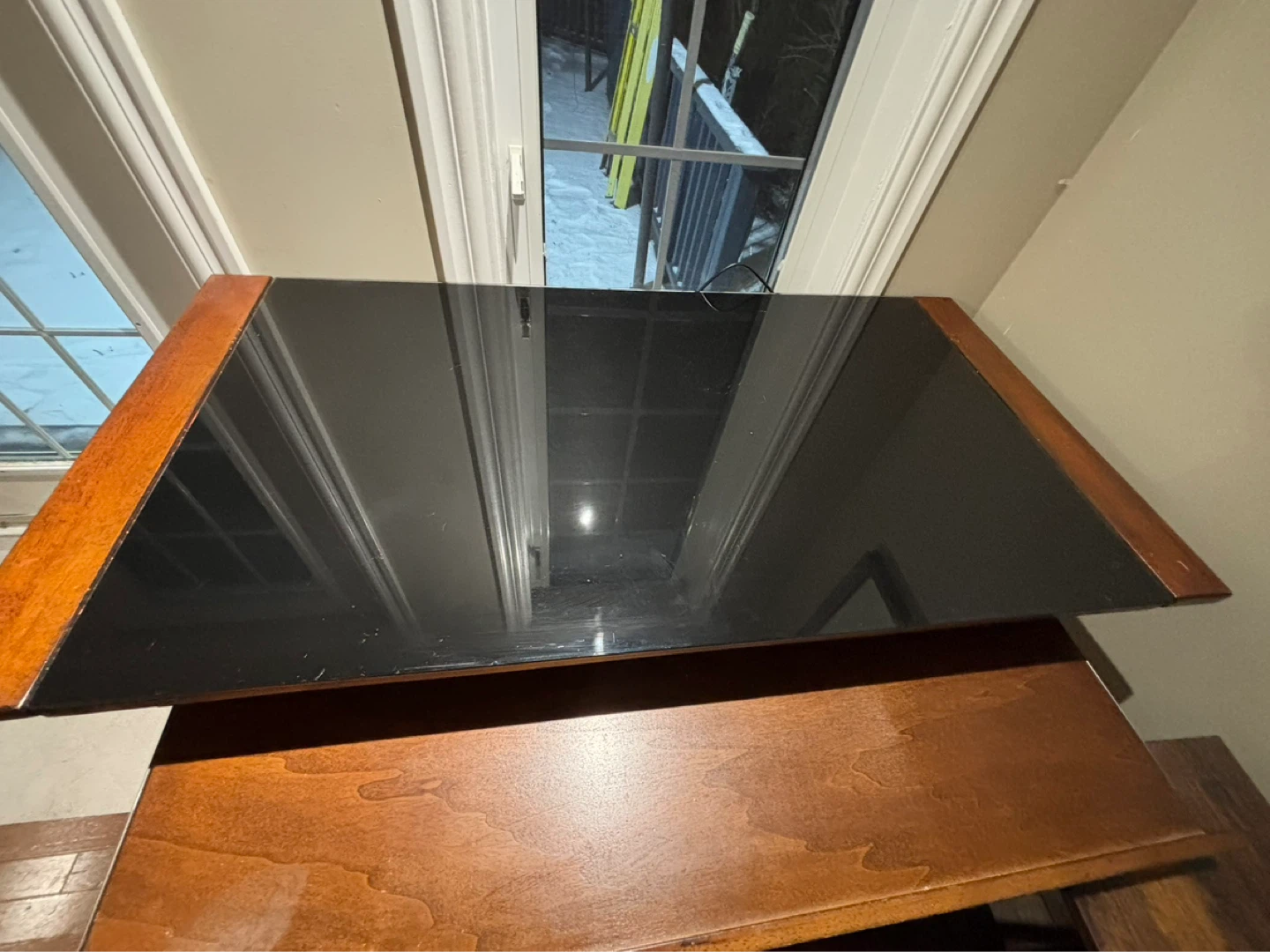 Wooden Desk with Black Glass Top and Pull-Out Shelf - photo 2