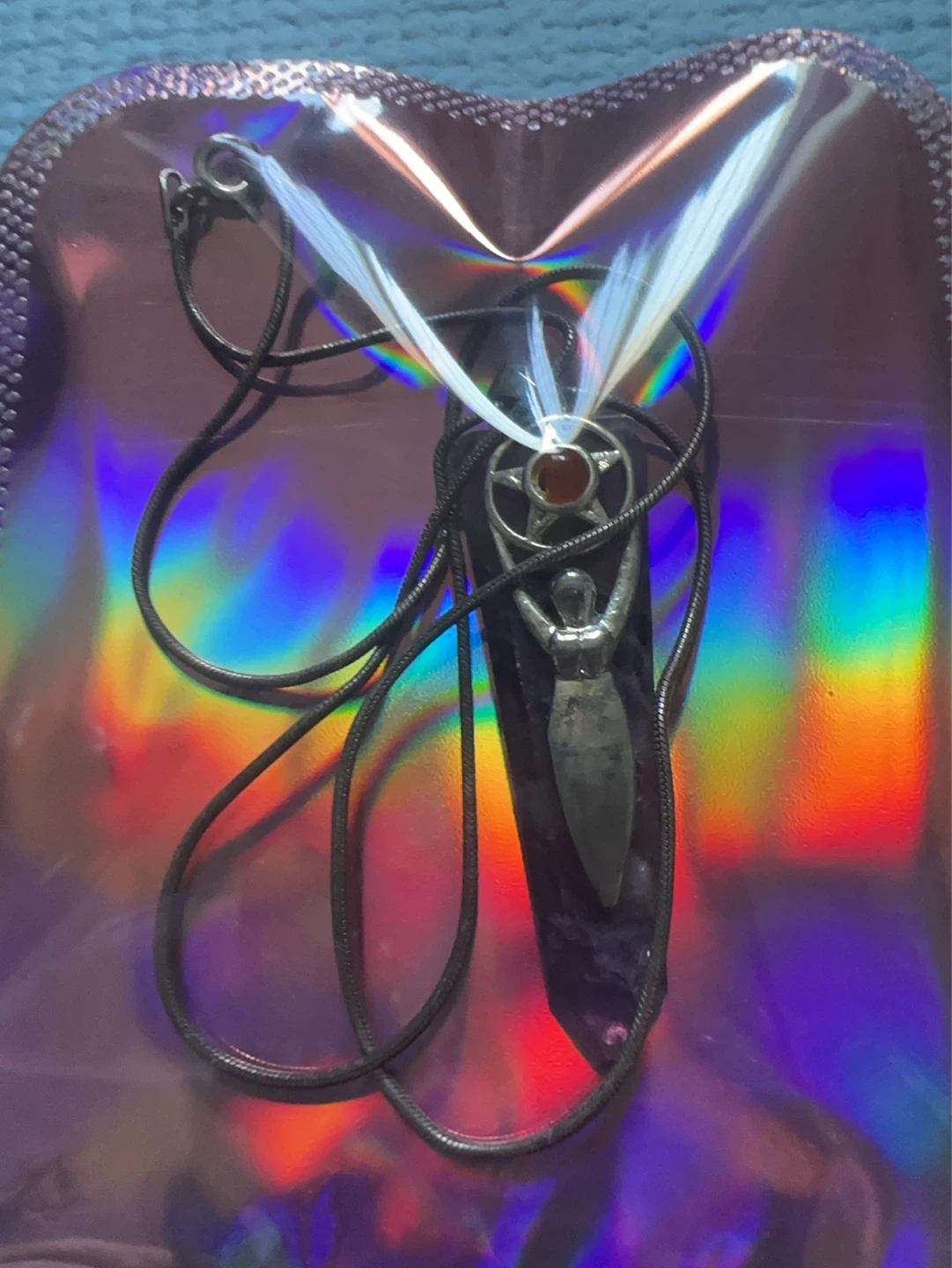 Amethyst Crystal Pendant Necklace with Goddess Symbol - photo 2