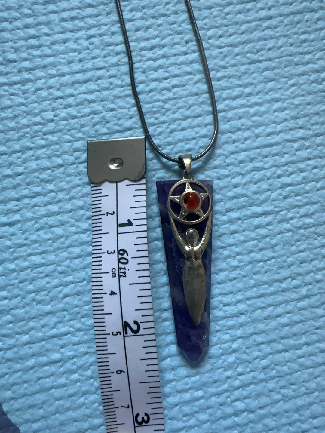 Amethyst Crystal Pendant Necklace with Goddess Symbol