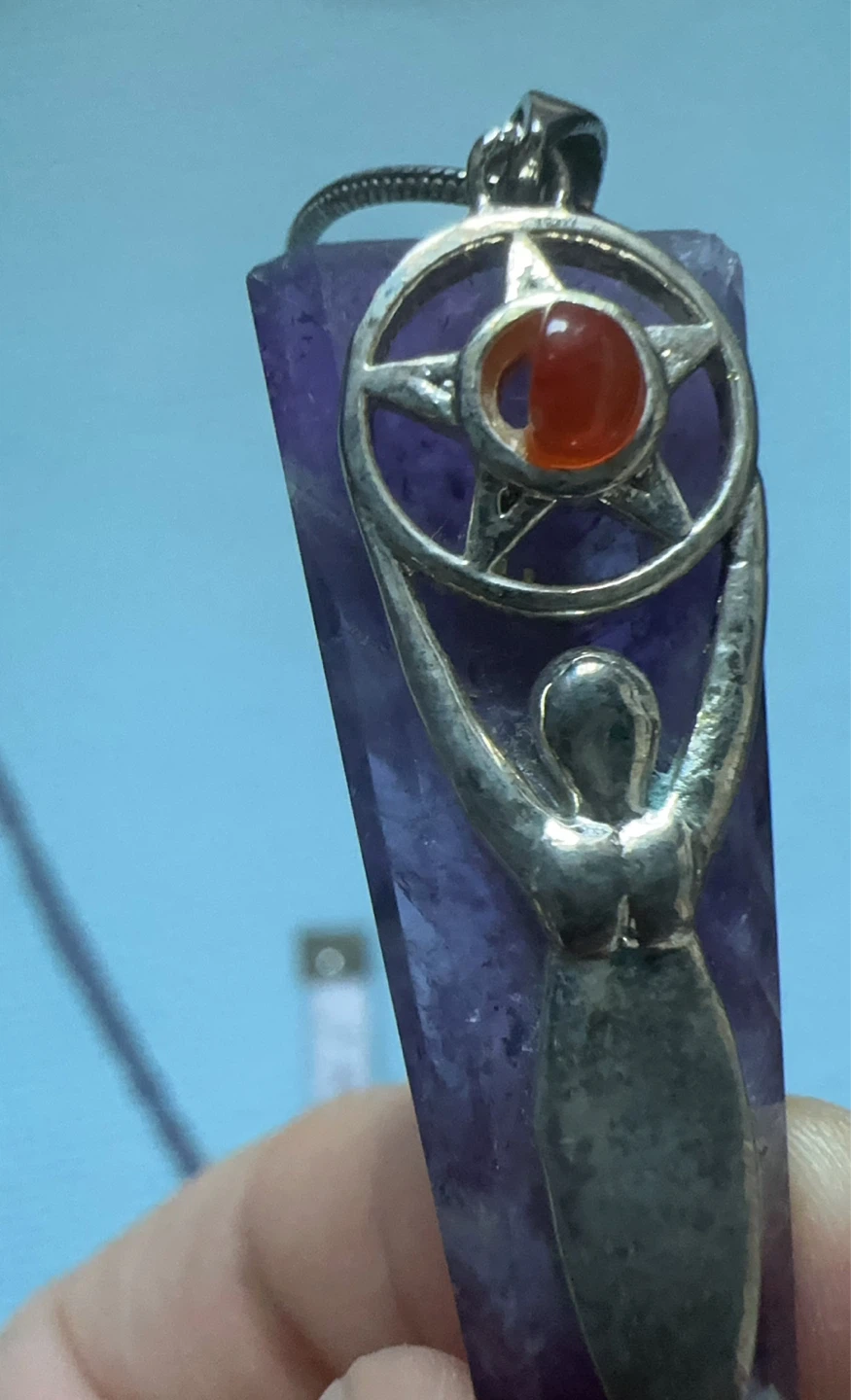 Amethyst Crystal Pendant Necklace with Goddess Symbol - photo 5