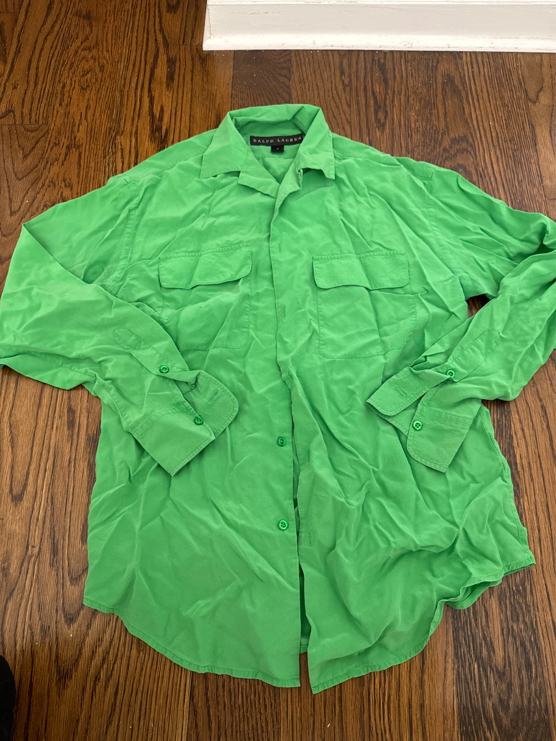 Ralph Lauren Green Silk Button Down Shirt Size 2