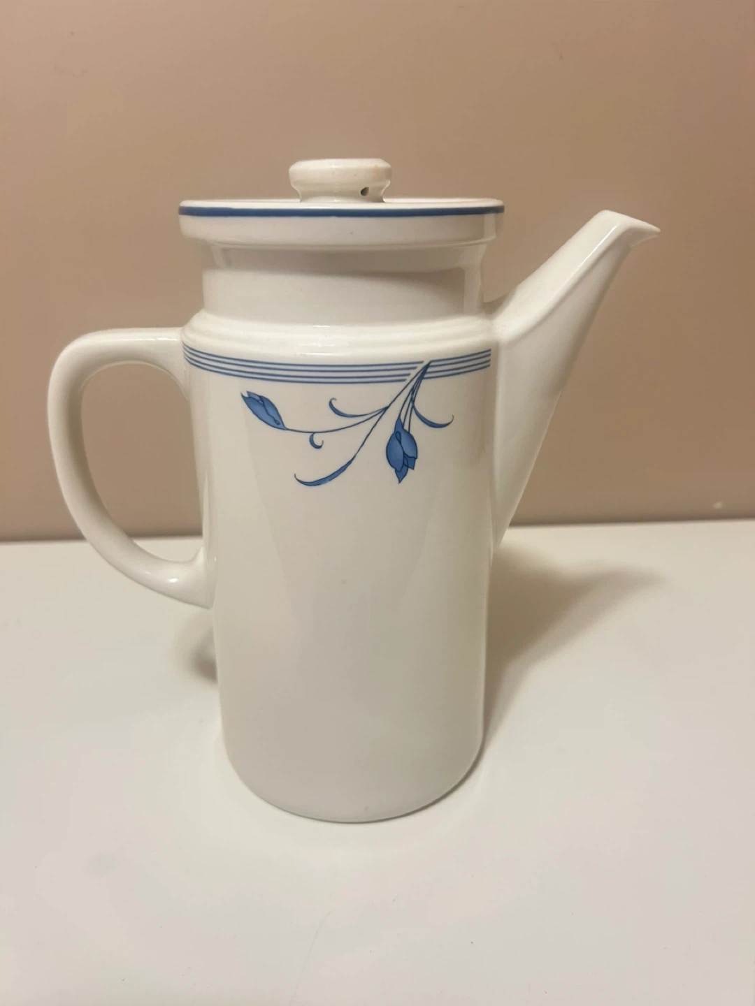 Royal Oak White Ceramic Coffee Pot with Blue Floral Design
