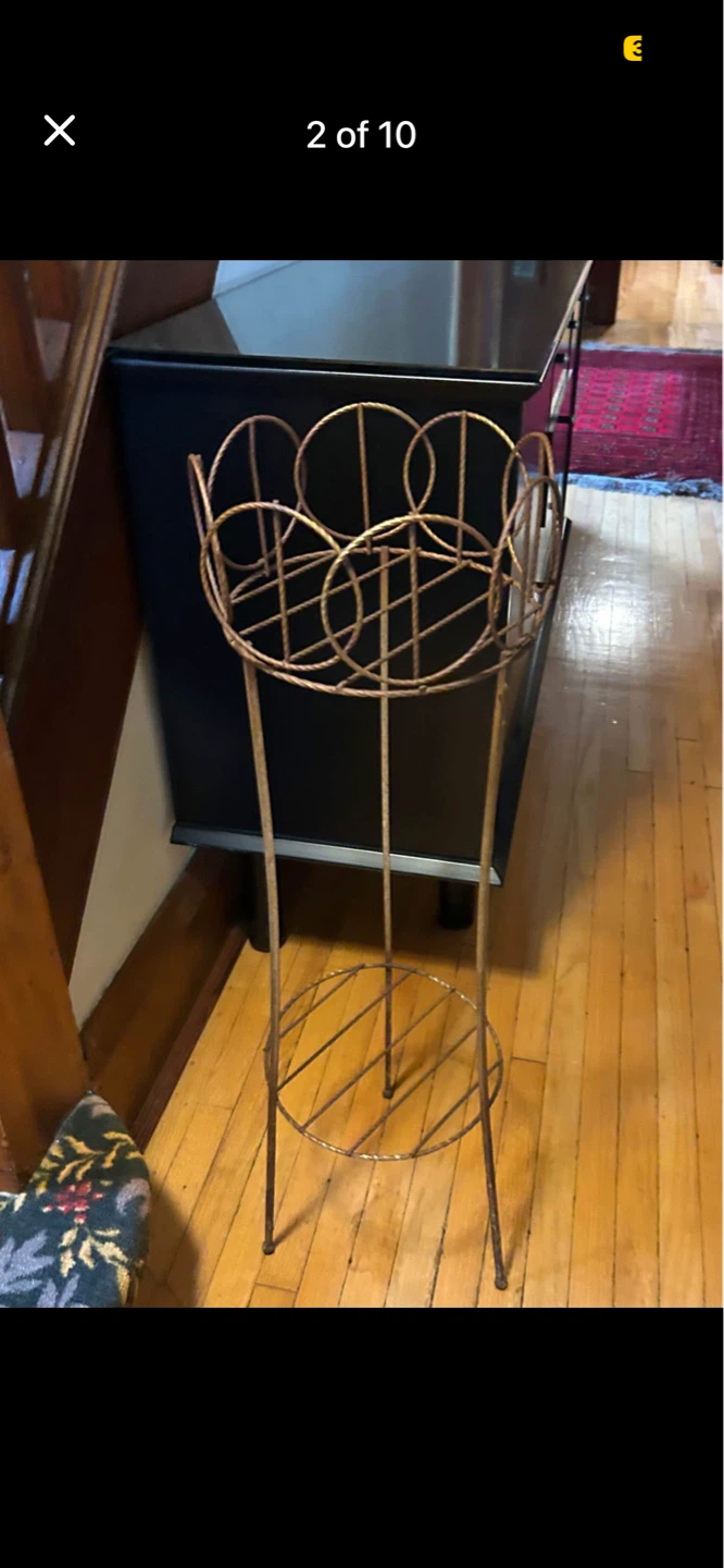 $25 MCM  Vintage Gold Tone wrought iron Metal Plant Stand 2 Tier - photo 2