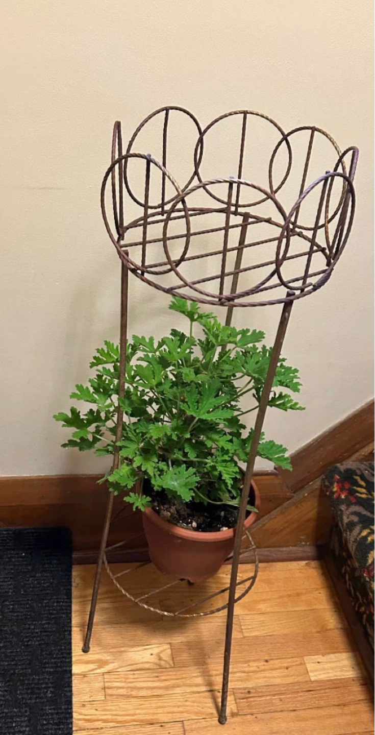 $25 MCM  Vintage Gold Tone wrought iron Metal Plant Stand 2 Tier - photo 3