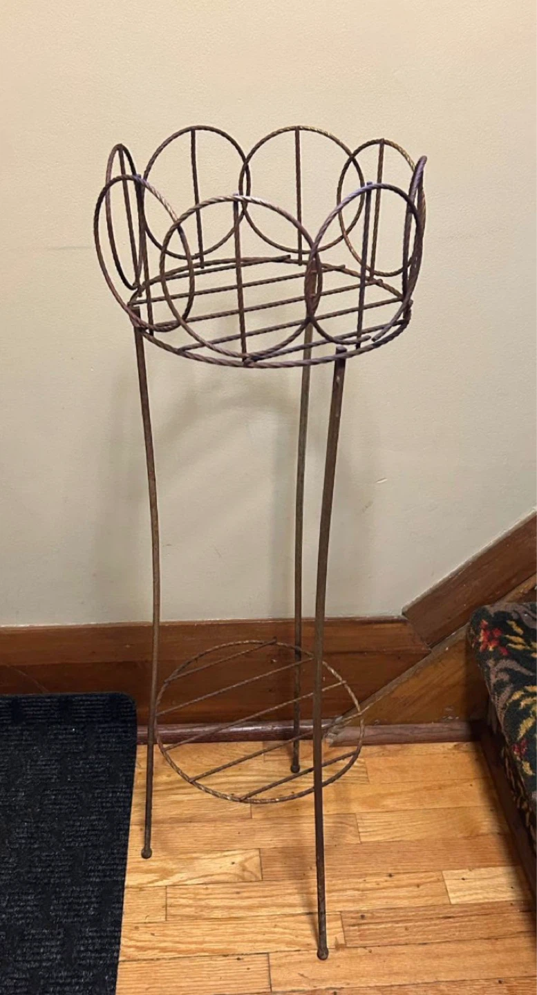 $25 MCM  Vintage Gold Tone wrought iron Metal Plant Stand 2 Tier