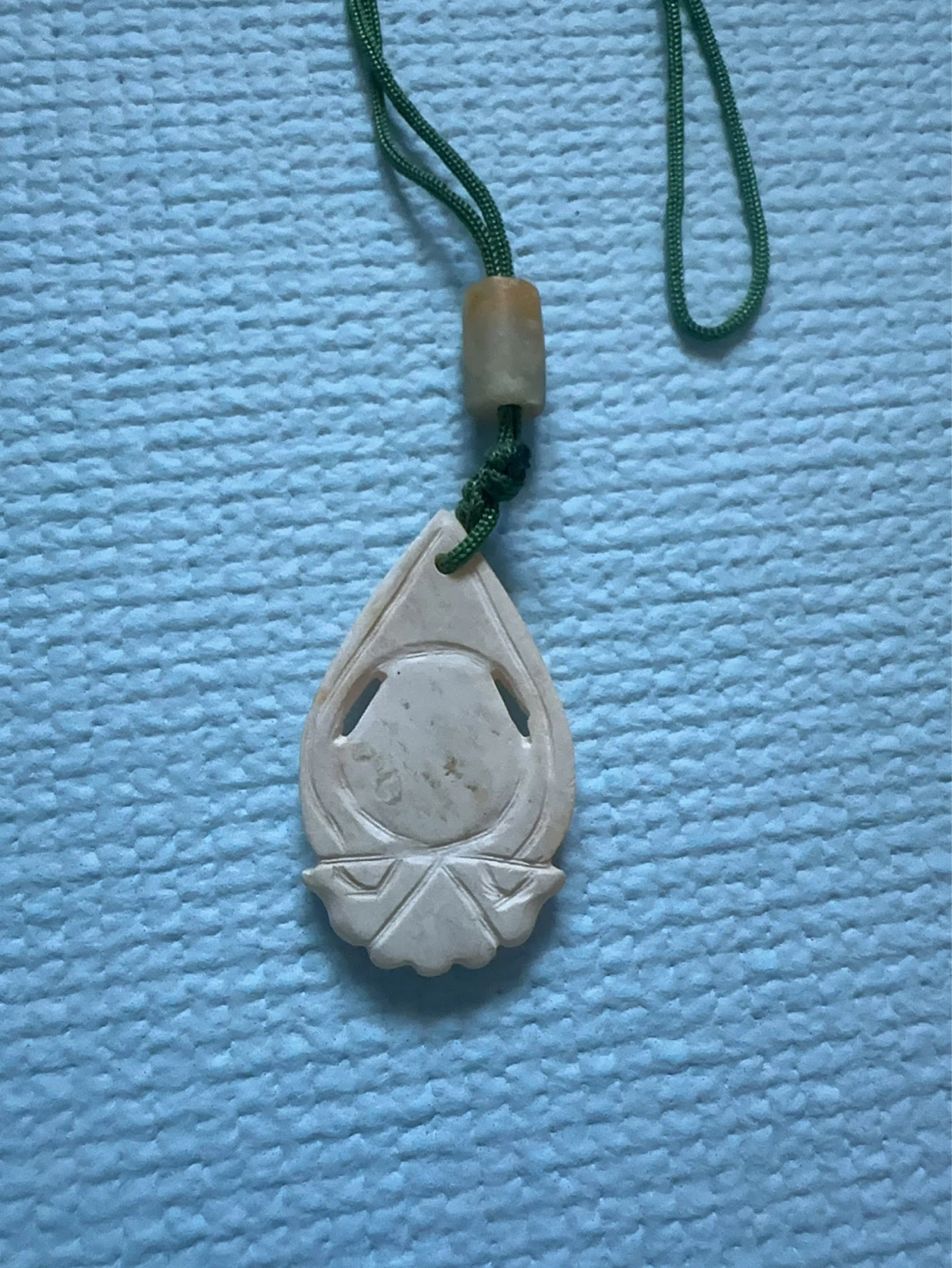 Handcrafted Cream Buddhist Pendant Necklace with Green Cord - photo 3