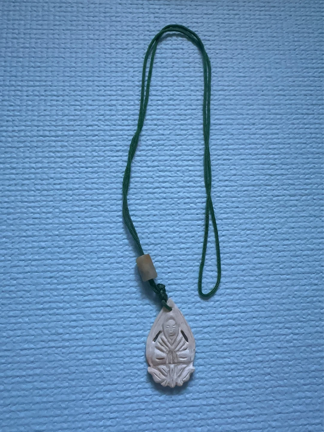 Handcrafted Cream Buddhist Pendant Necklace with Green Cord - photo 2