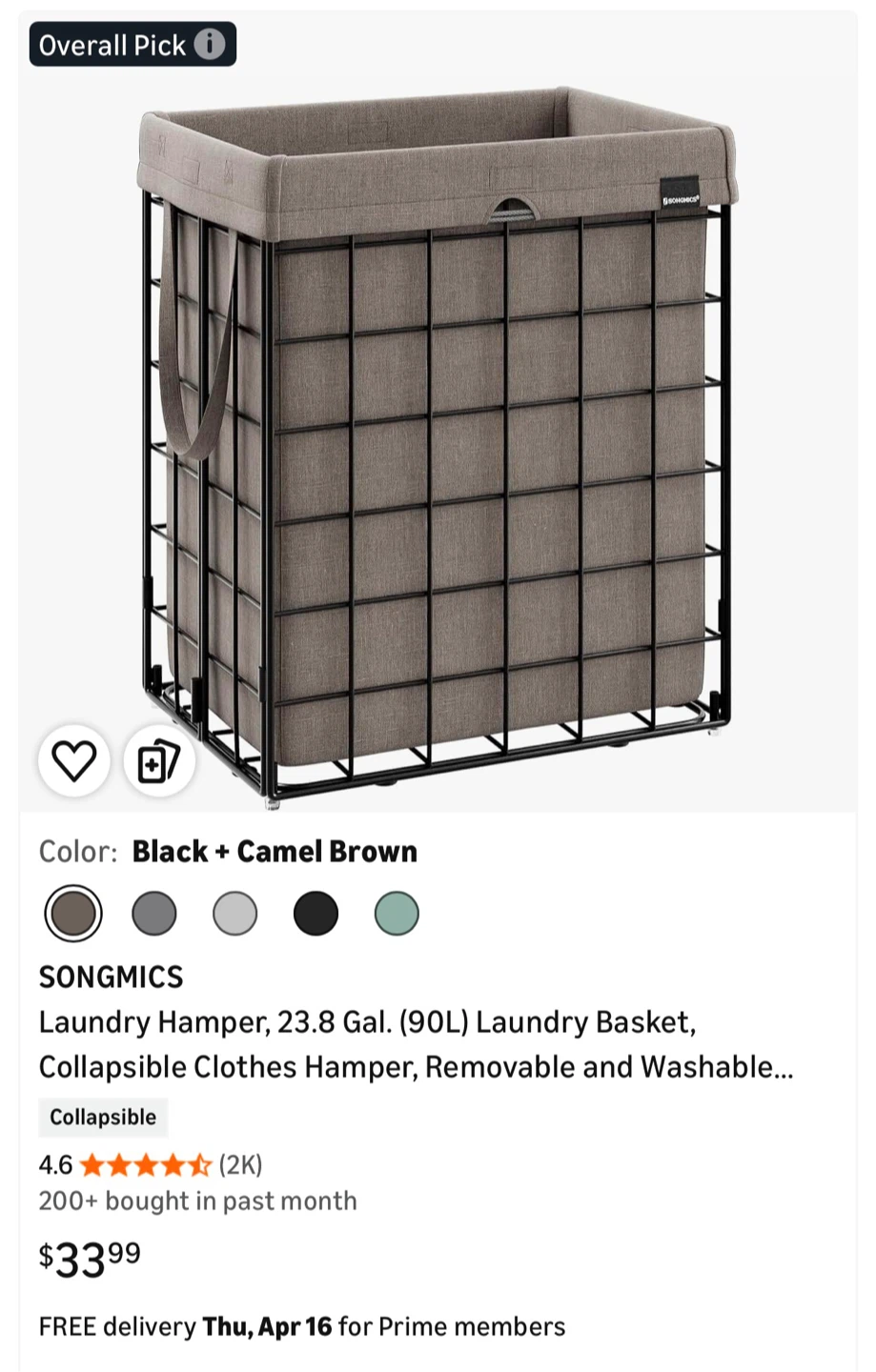 Laundry Hamper 23.8 Gal (90L) Collapsible Clothes Basket