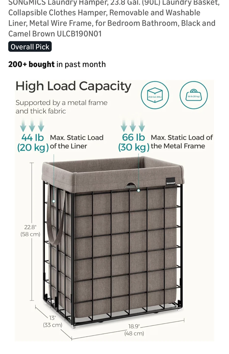 Laundry Hamper 23.8 Gal (90L) Collapsible Clothes Basket - photo 3