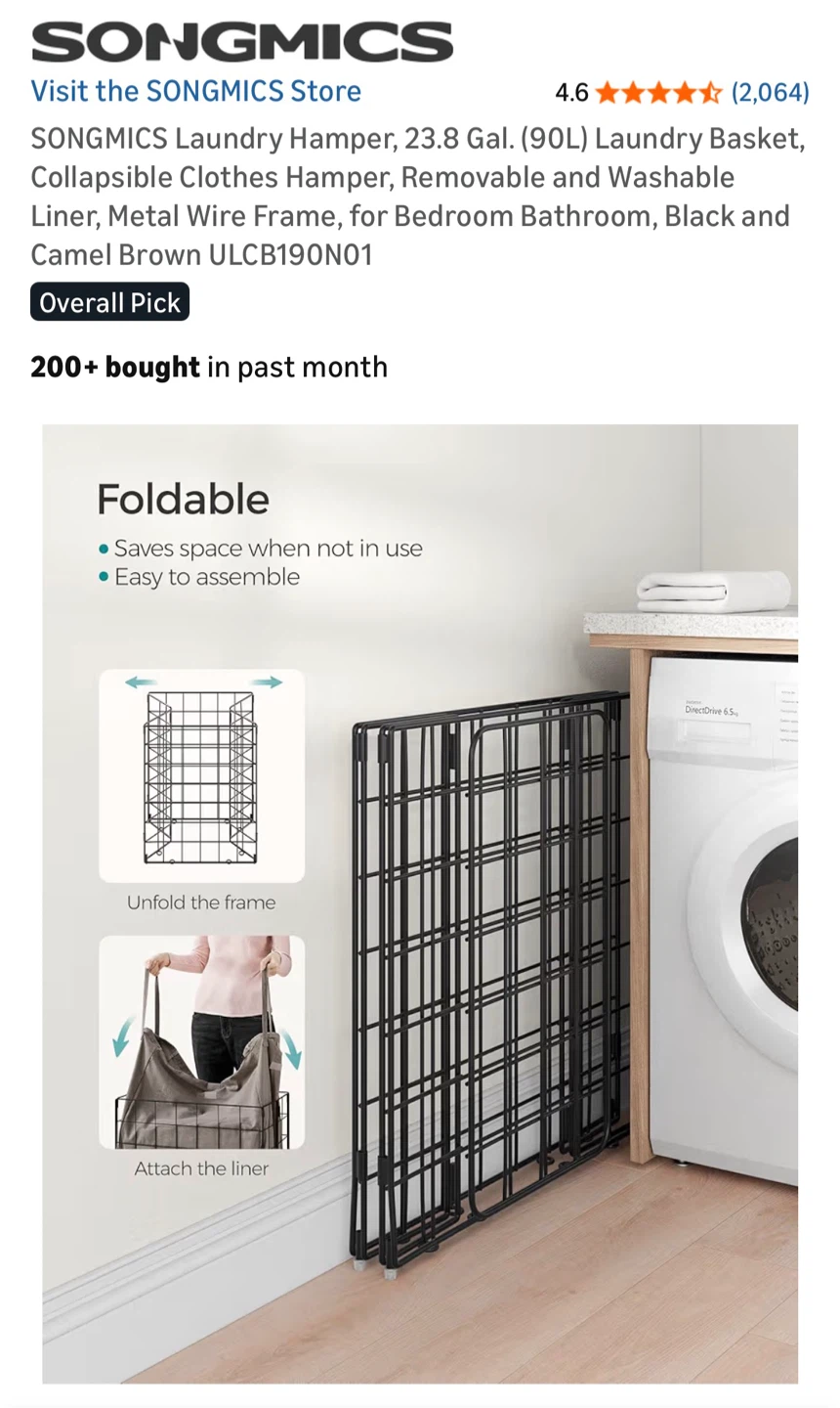 Laundry Hamper 23.8 Gal (90L) Collapsible Clothes Basket - photo 4