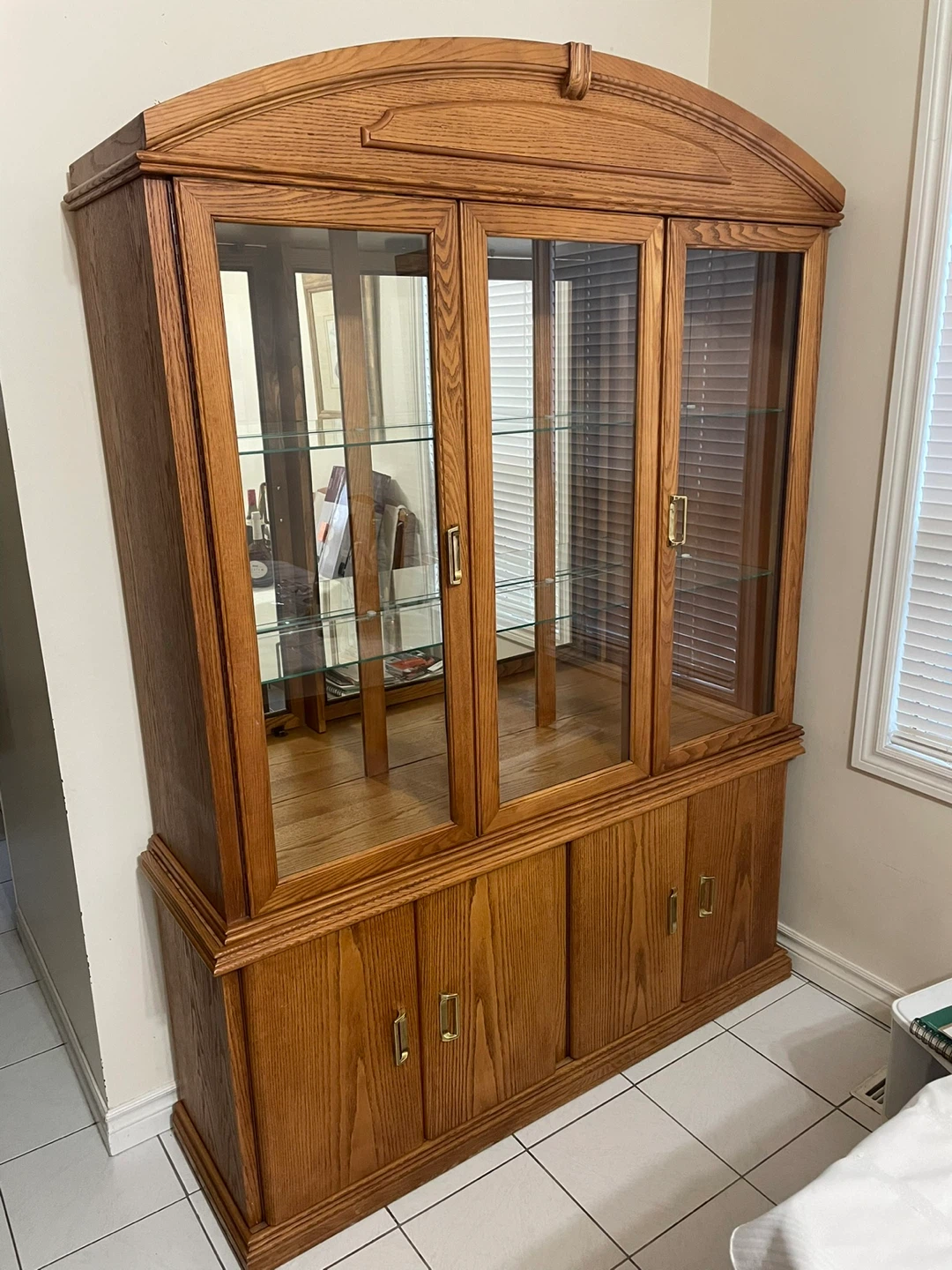 Solid Oak China Cabinet with Glass Doors