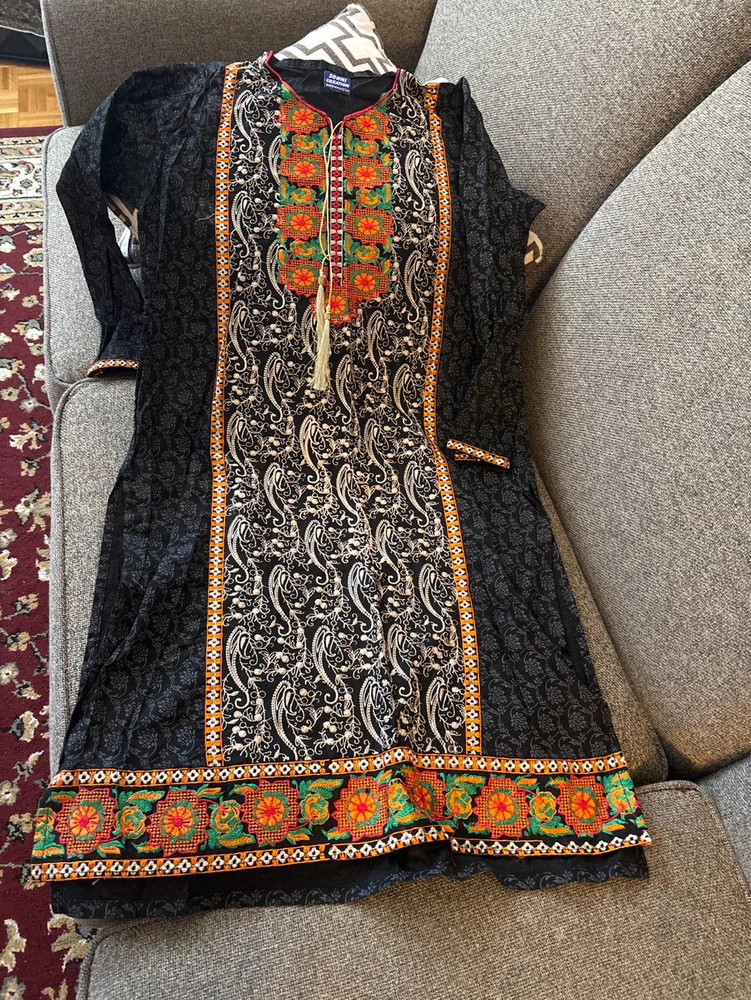 Sohni Creation Black Embroidered Kurti and Orange Pants Set