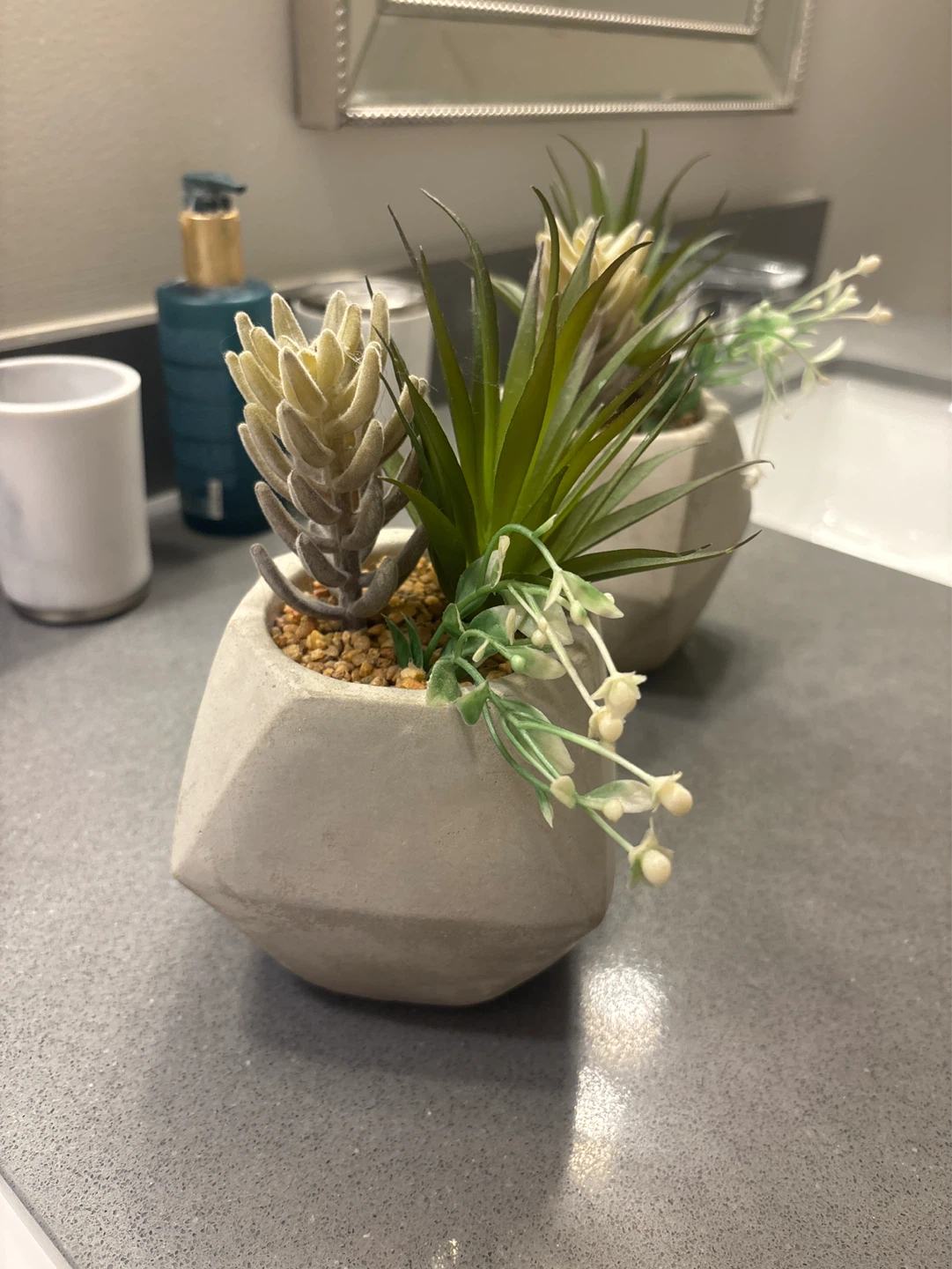 Set of 2 Geometric Faux Succulent Plants in Concrete Pots - photo 2