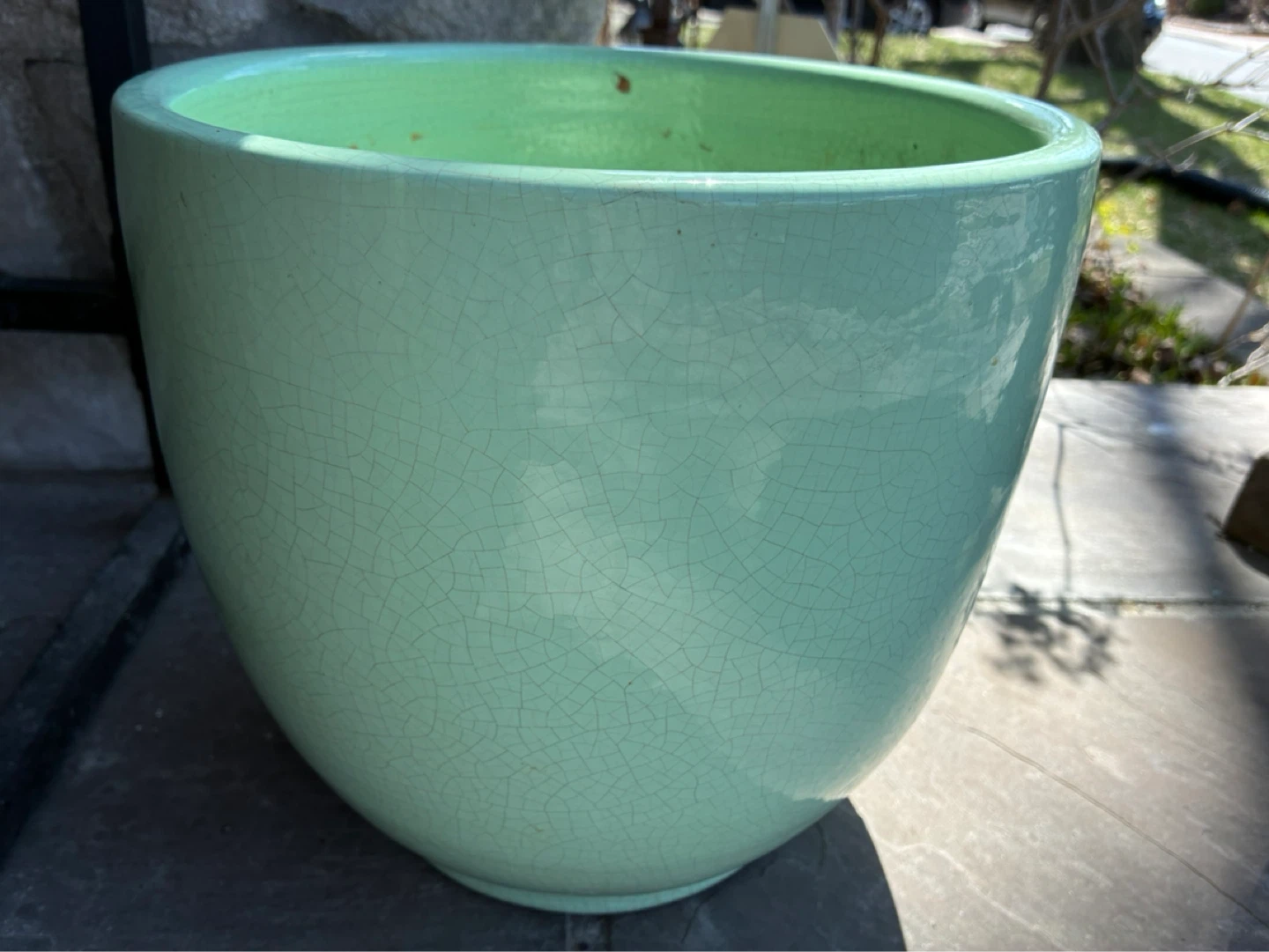 big 10 inch high  POT 10 inch wide celadon green crackle planter - photo 4