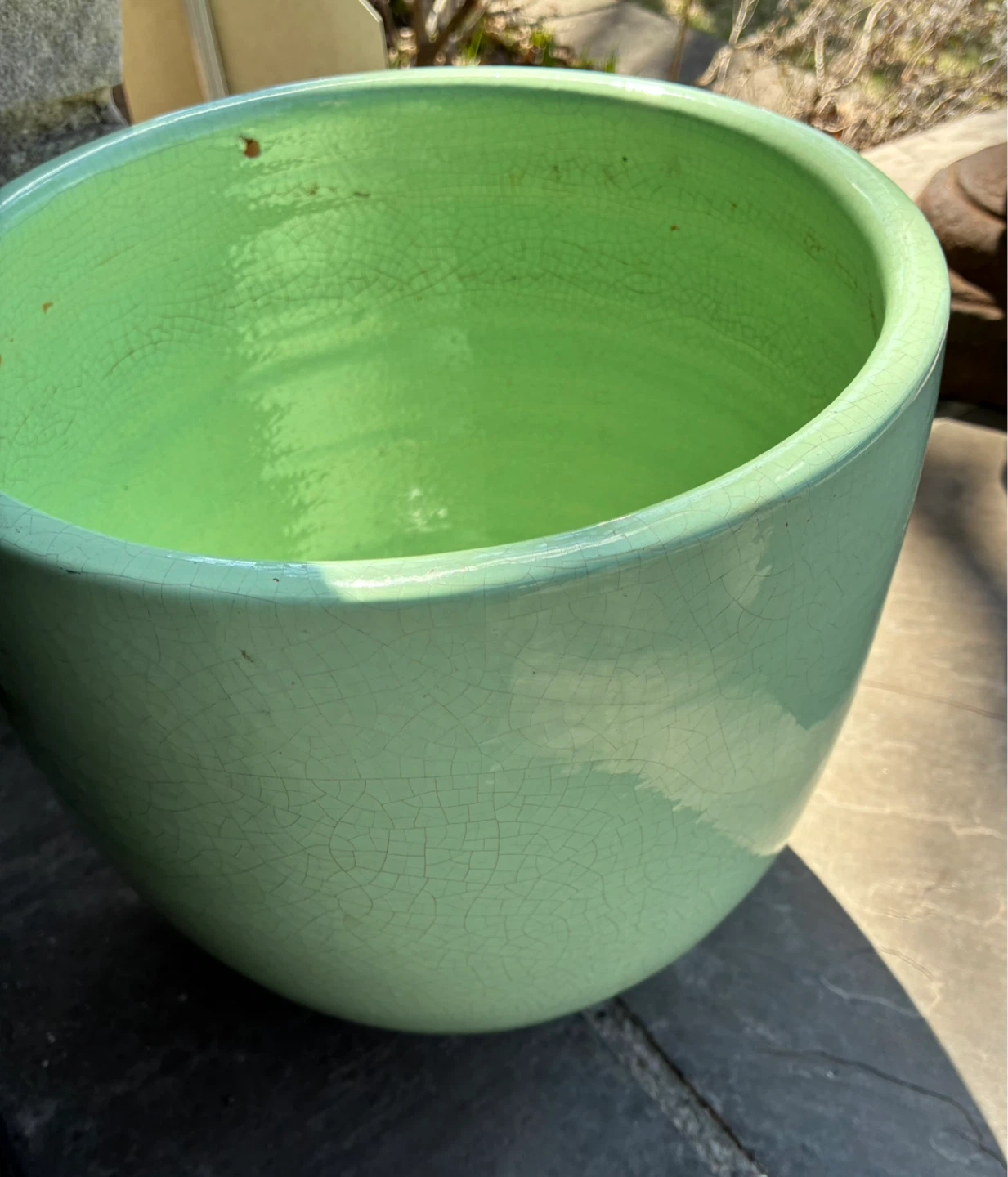 big 10 inch high  POT 10 inch wide celadon green crackle planter - photo 2