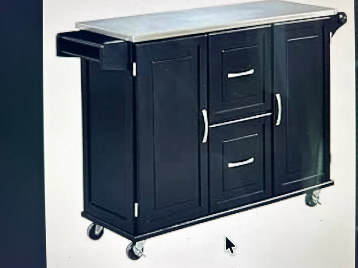 Black Kitchen Cart with Stainless Steel Top