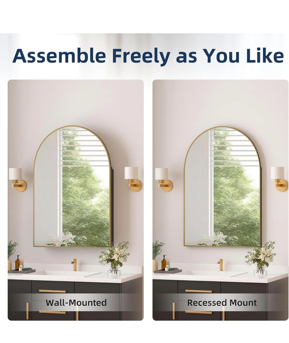 Arched Medicine Cabinet with Mirror, Matte Black Finish - photo 4