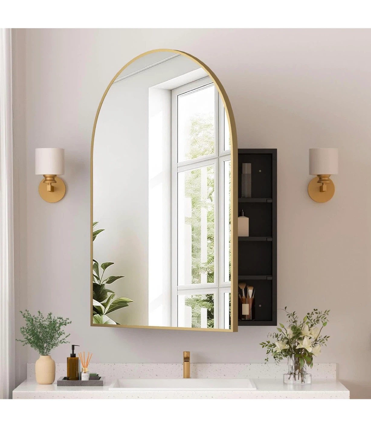 Arched Medicine Cabinet with Mirror, Matte Black Finish