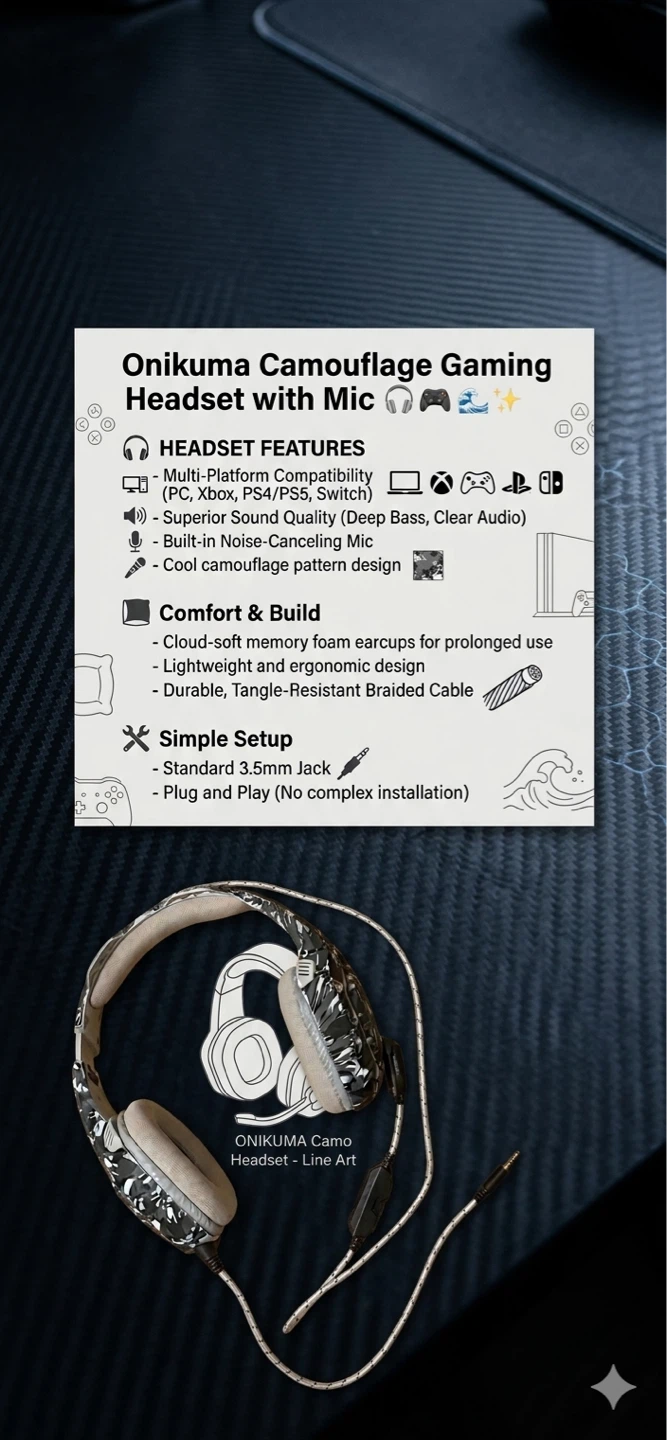 Onikuma Gaming Headset 🎧 Camo | Good Condition 🎮💯 - photo 2