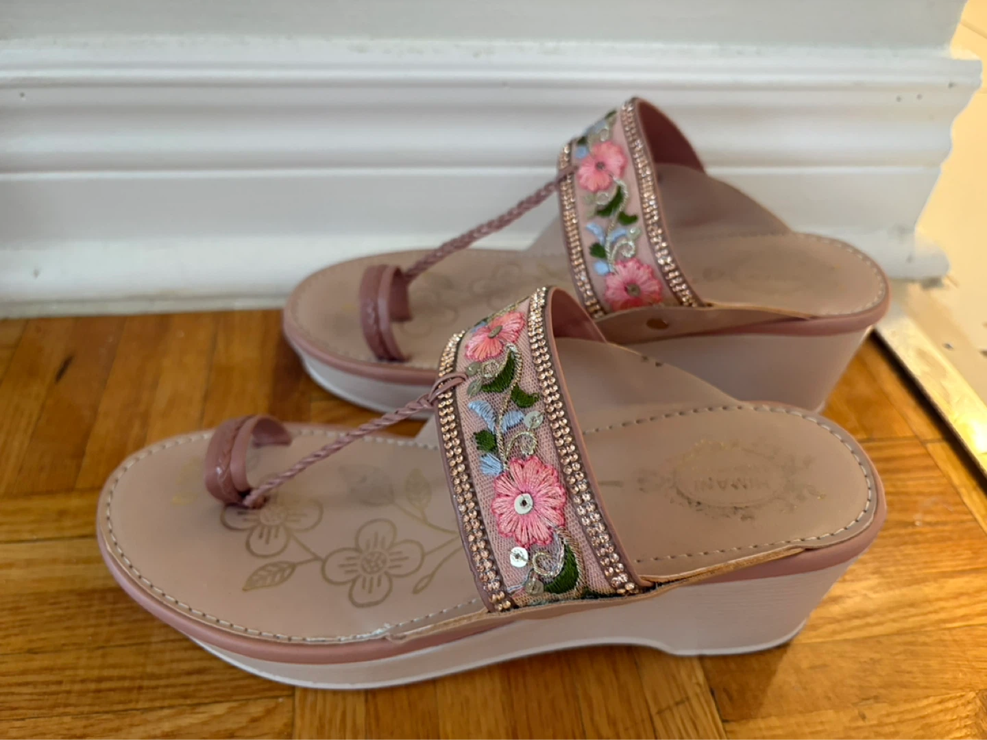 Pink Embellished Wedge Sandals