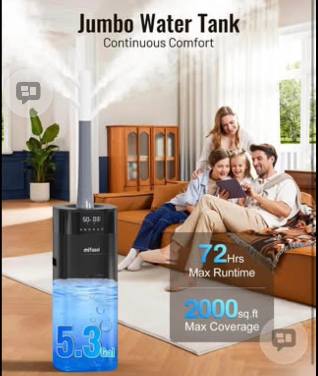Humidifier Large Room, 5.3Gal/20L Cool and Warm Mist Humidifiers