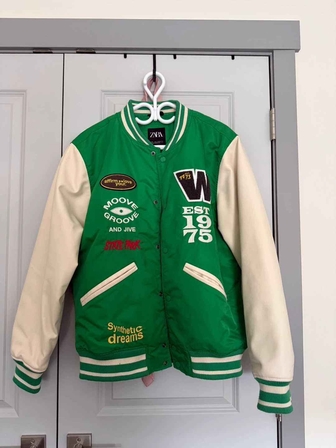 Zara Green and Cream Varsity Jacket