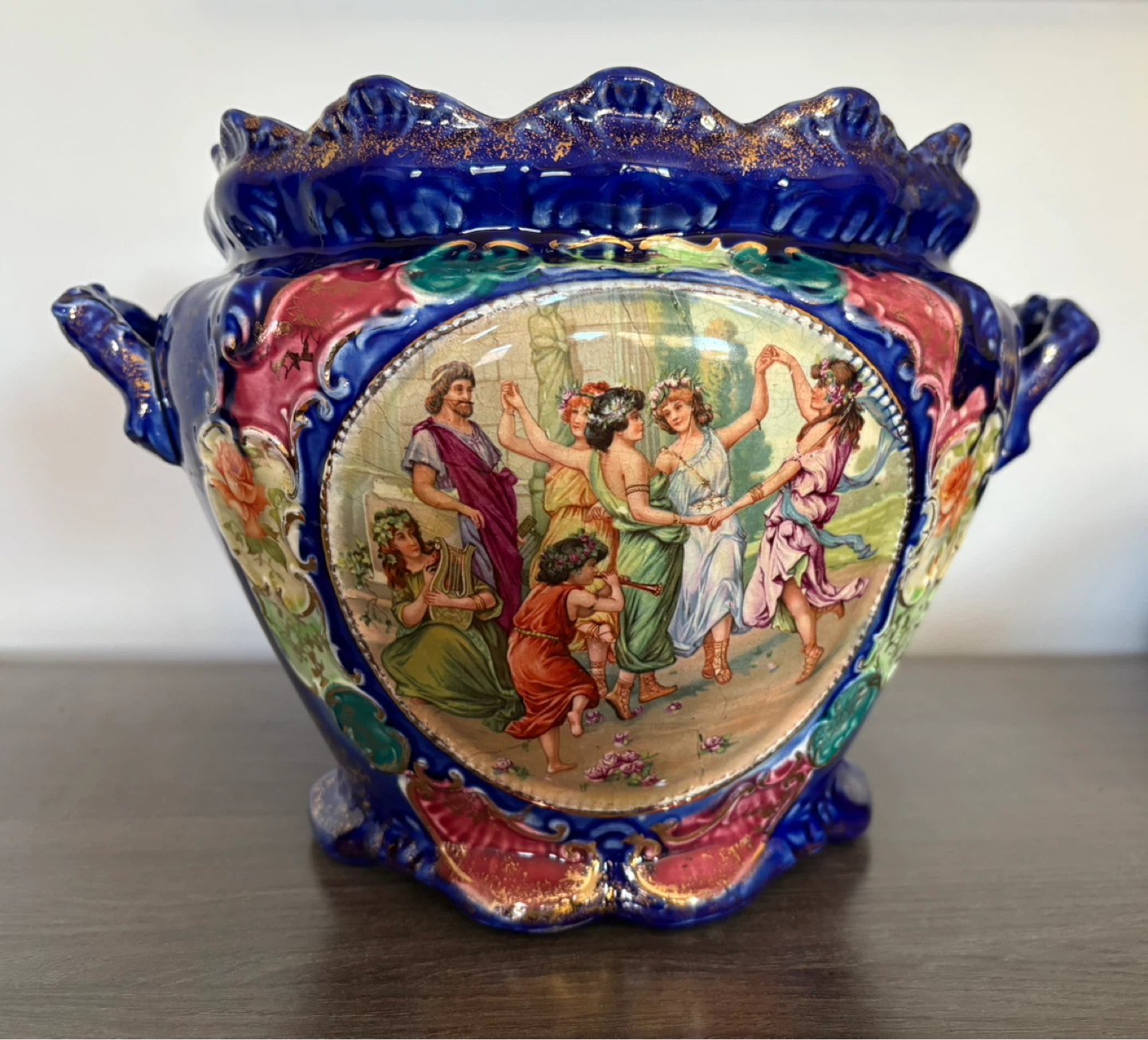 Antique Cobalt Blue Jardinière Planter Pot