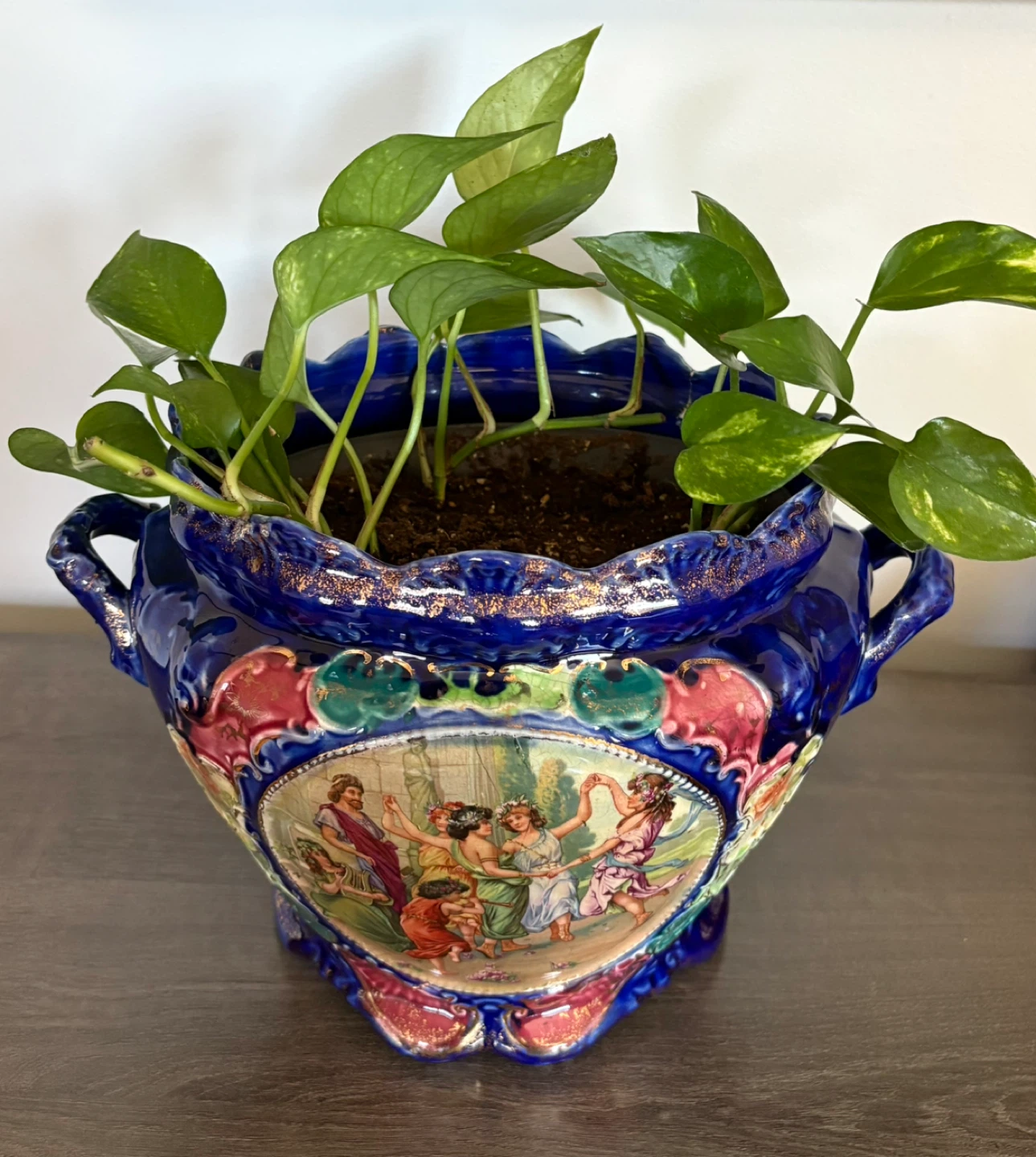 Antique Cobalt Blue Jardinière Planter Pot - photo 2