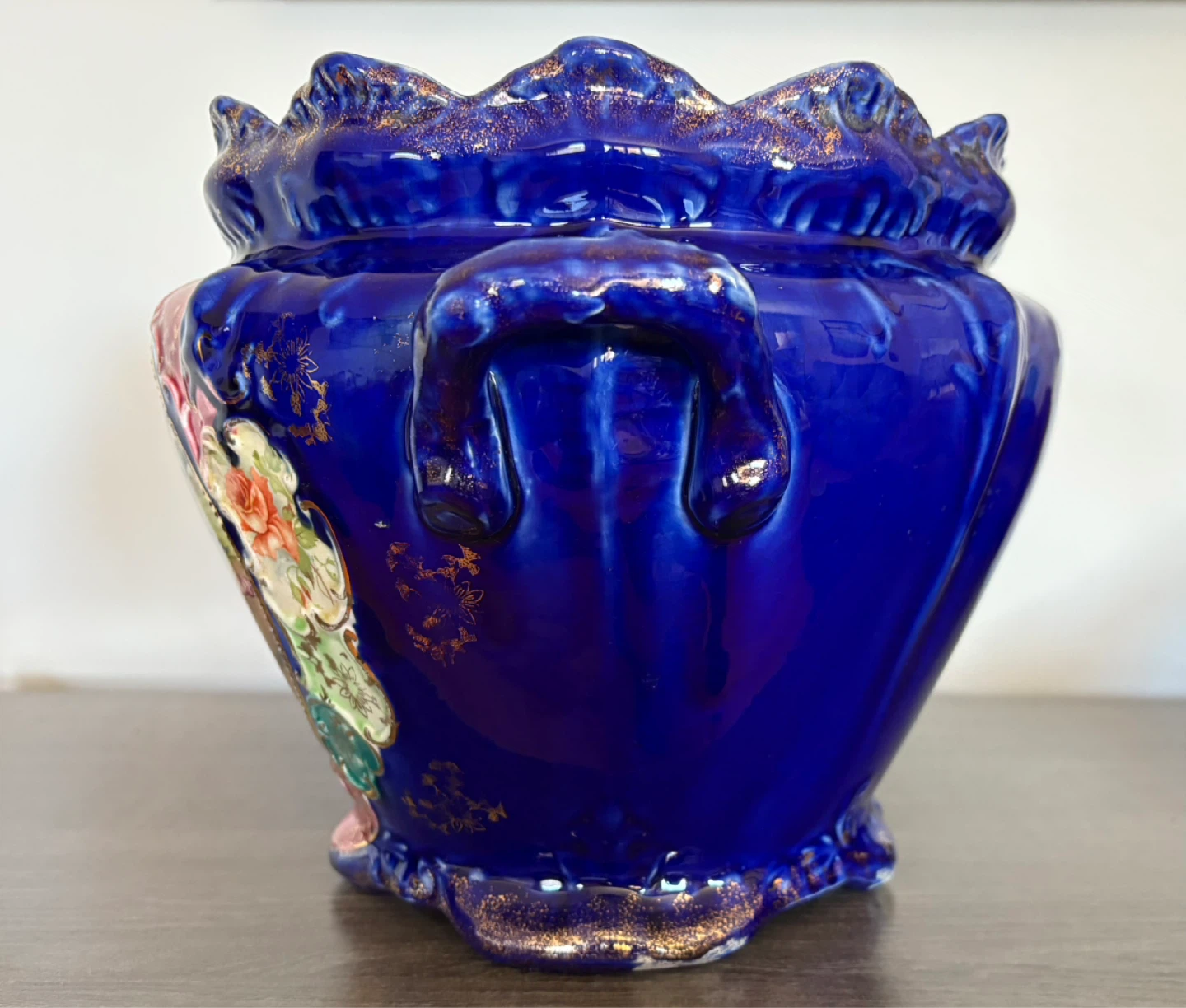 Antique Cobalt Blue Jardinière Planter Pot - photo 3