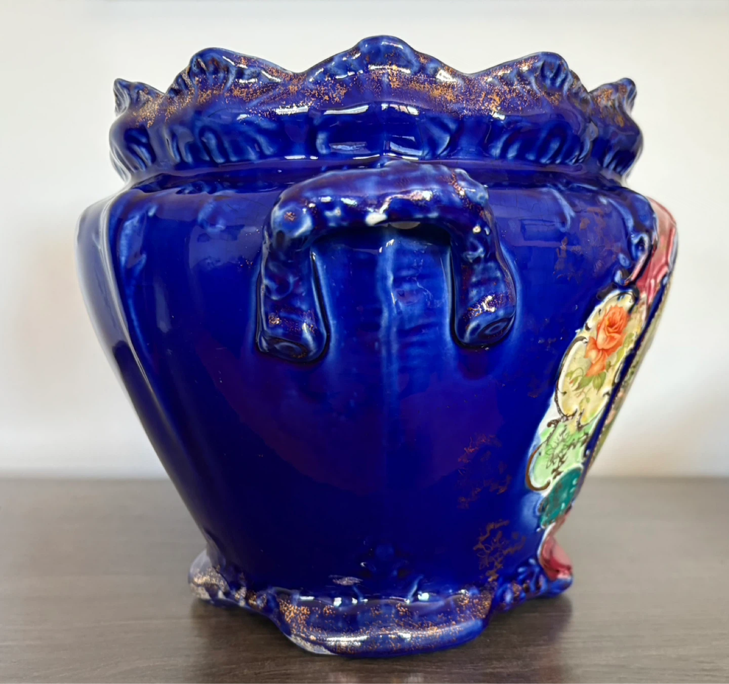 Antique Cobalt Blue Jardinière Planter Pot - photo 4