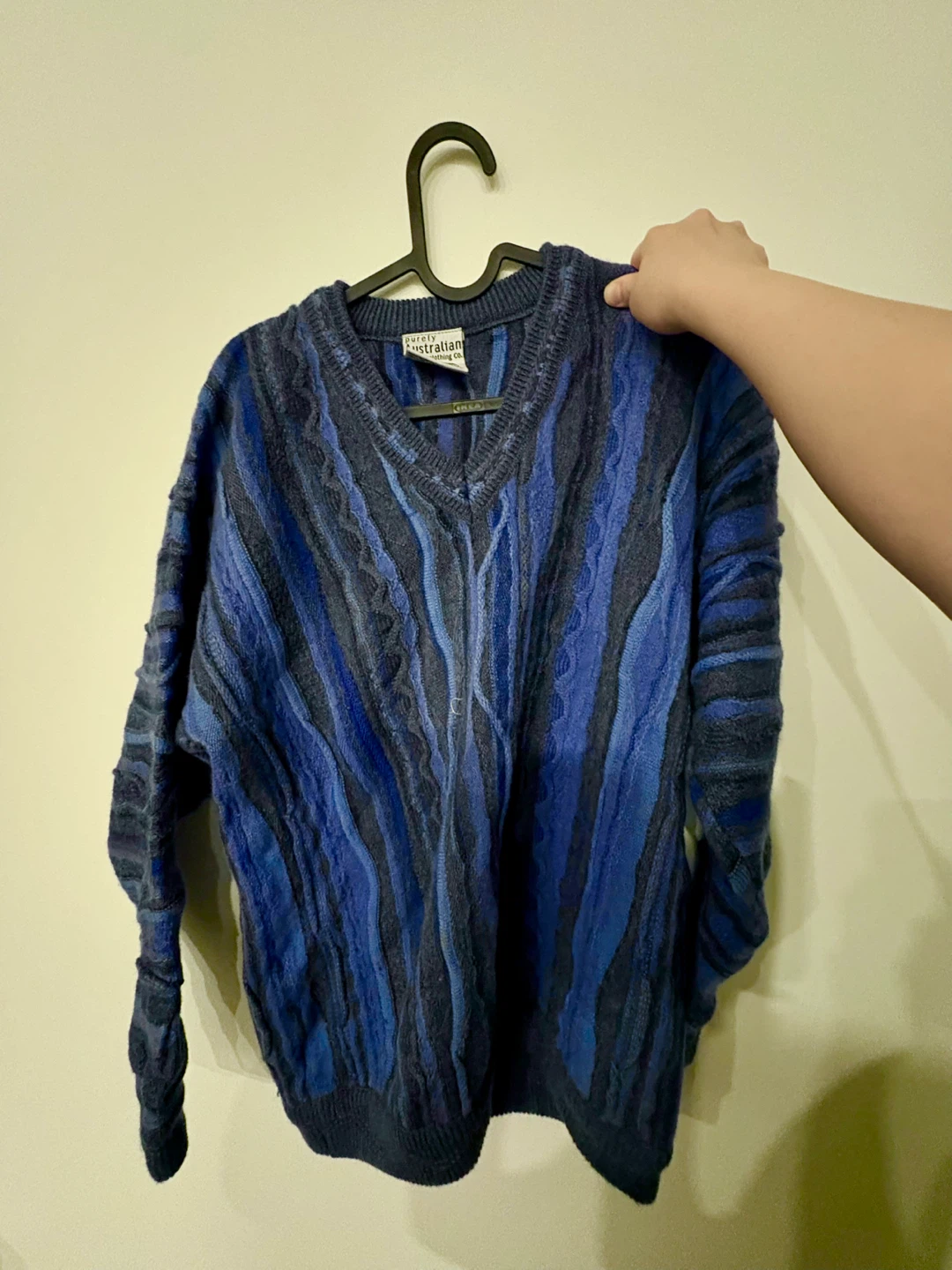 Purely Australian V-Neck Cable Knit Sweater Blue
