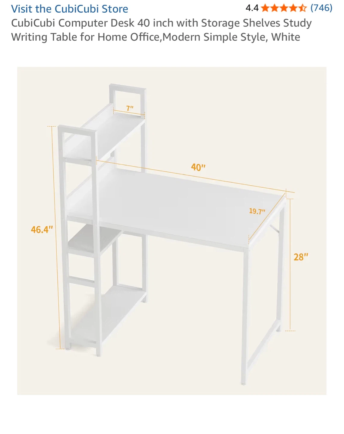 White 40” Ladder Shelf Desk - photo 3