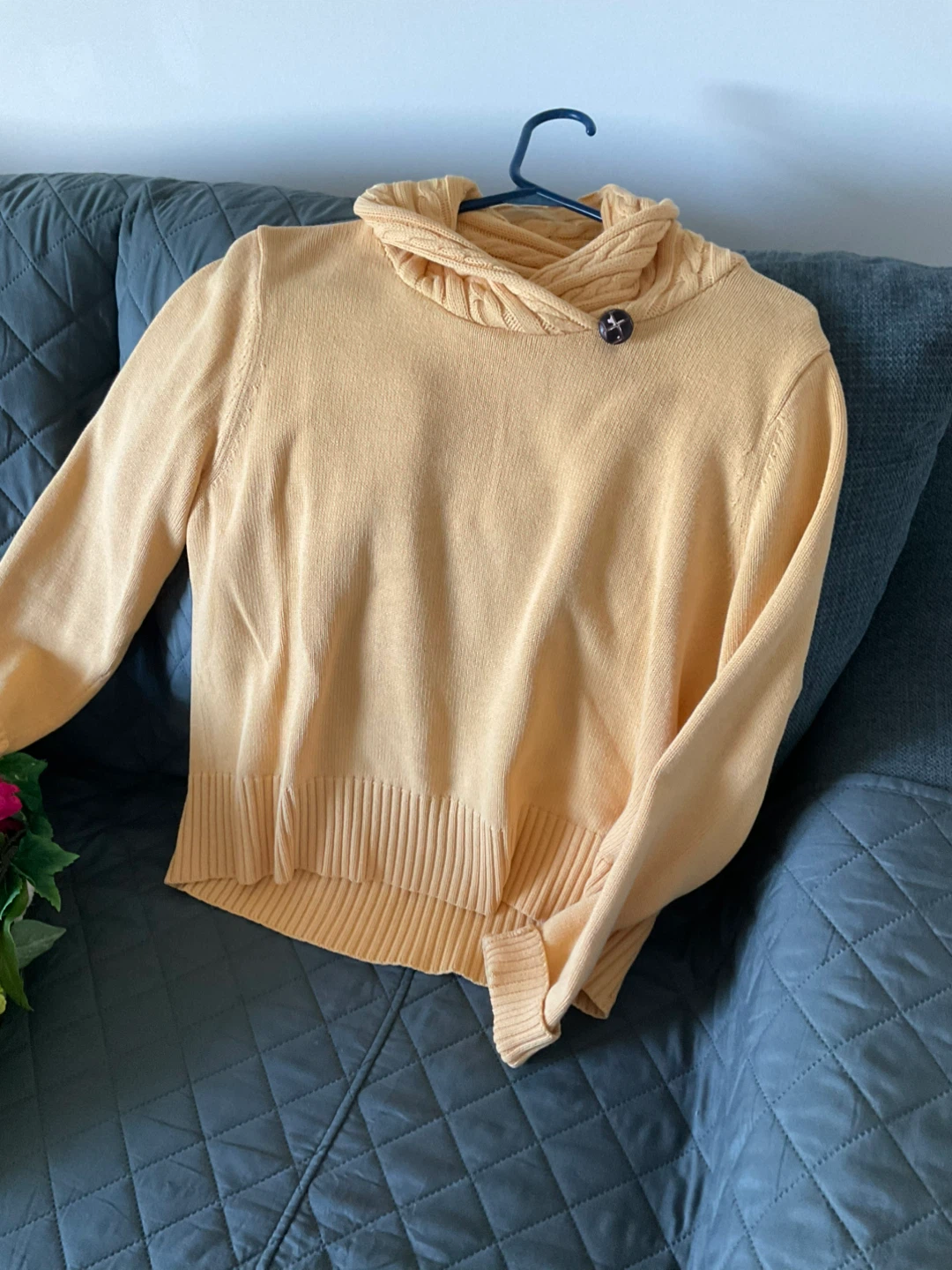 Yellow Knit Sweater with Button Detail