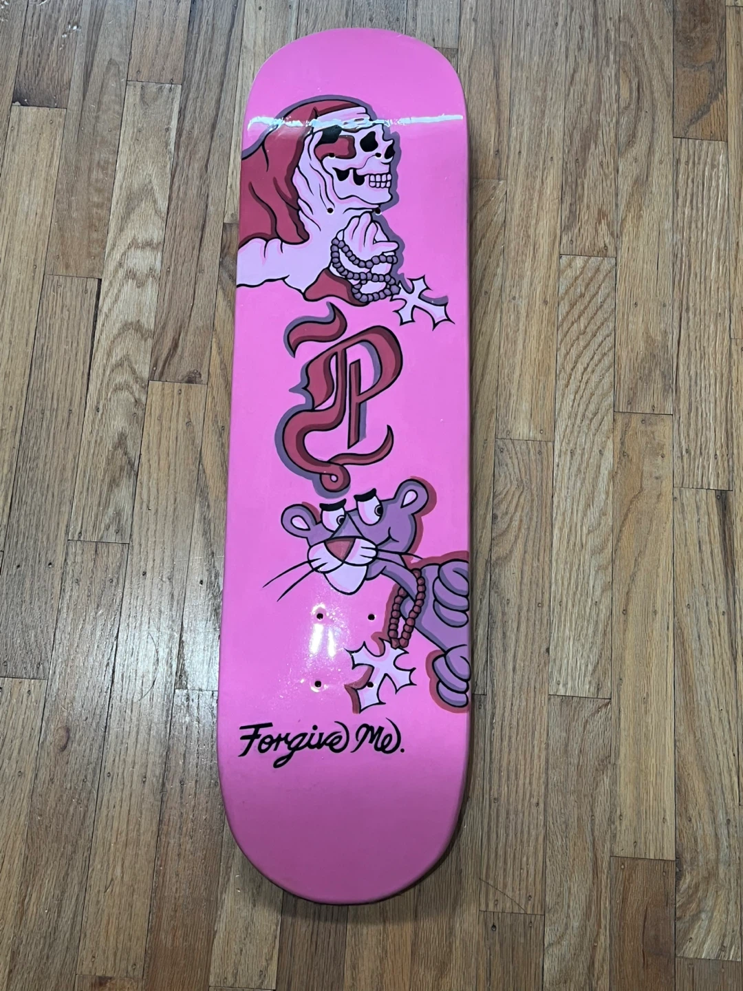 Custom Pink Skateboard Deck with Graphics