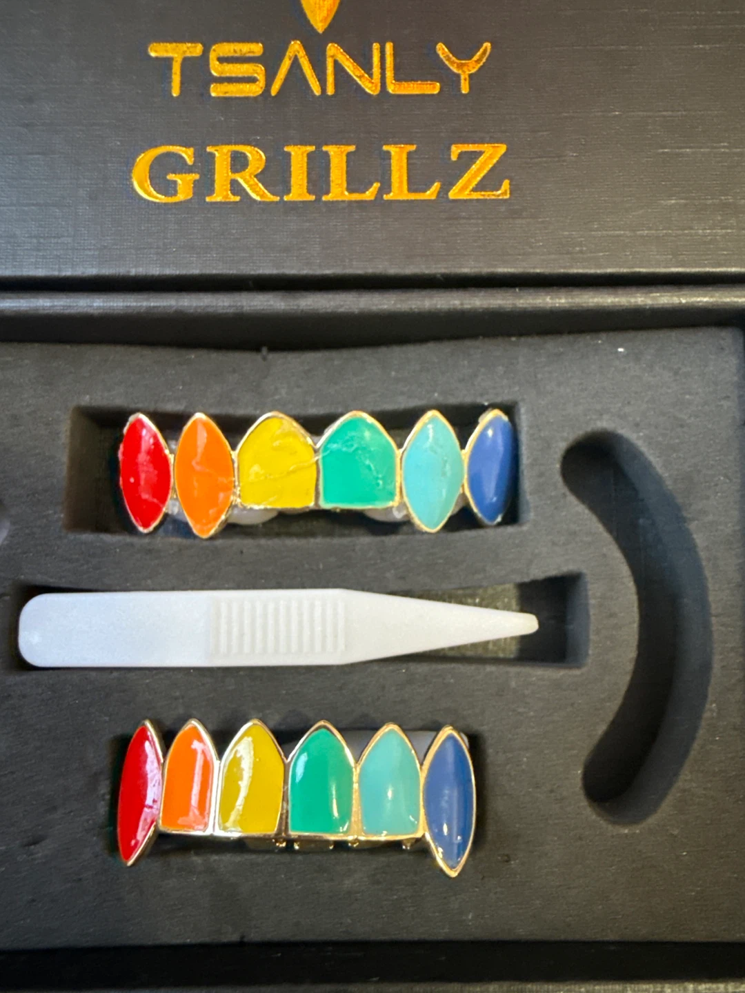 TSANLY Grillz Rainbow Top and Bottom Teeth Set