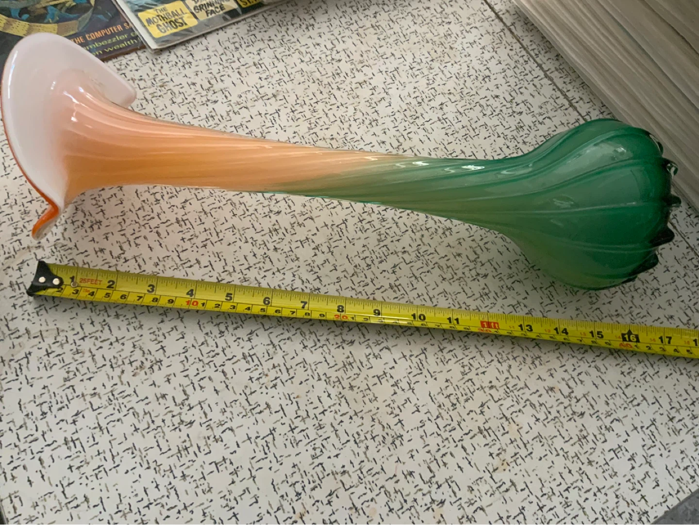 Glass Vase Orange and Green Swirl - photo 2