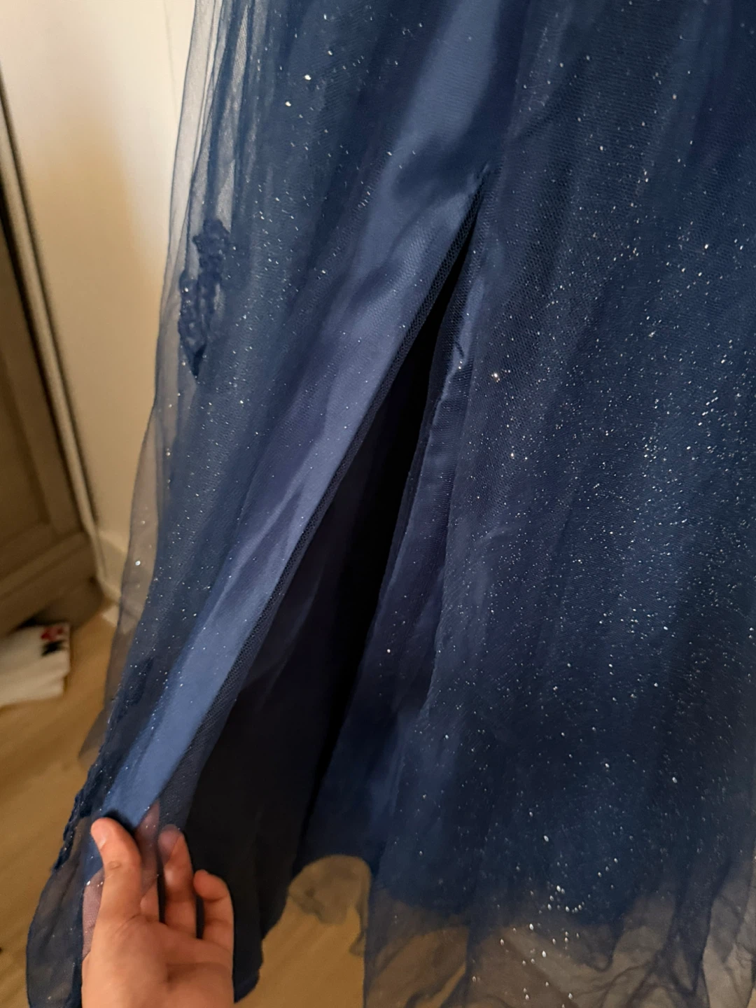 Navy sparkly corset prom dress - photo 4