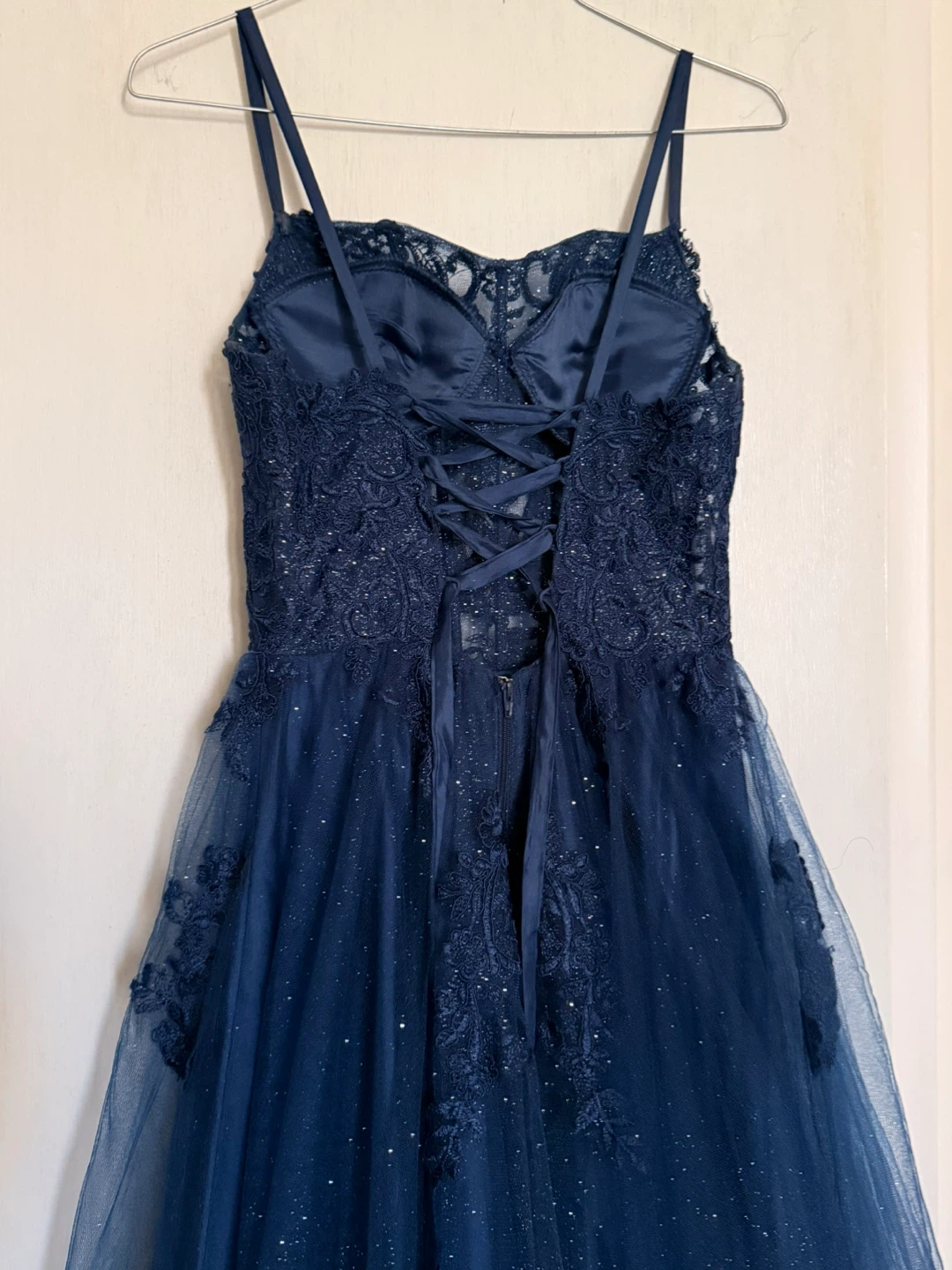 Navy sparkly corset prom dress - photo 3