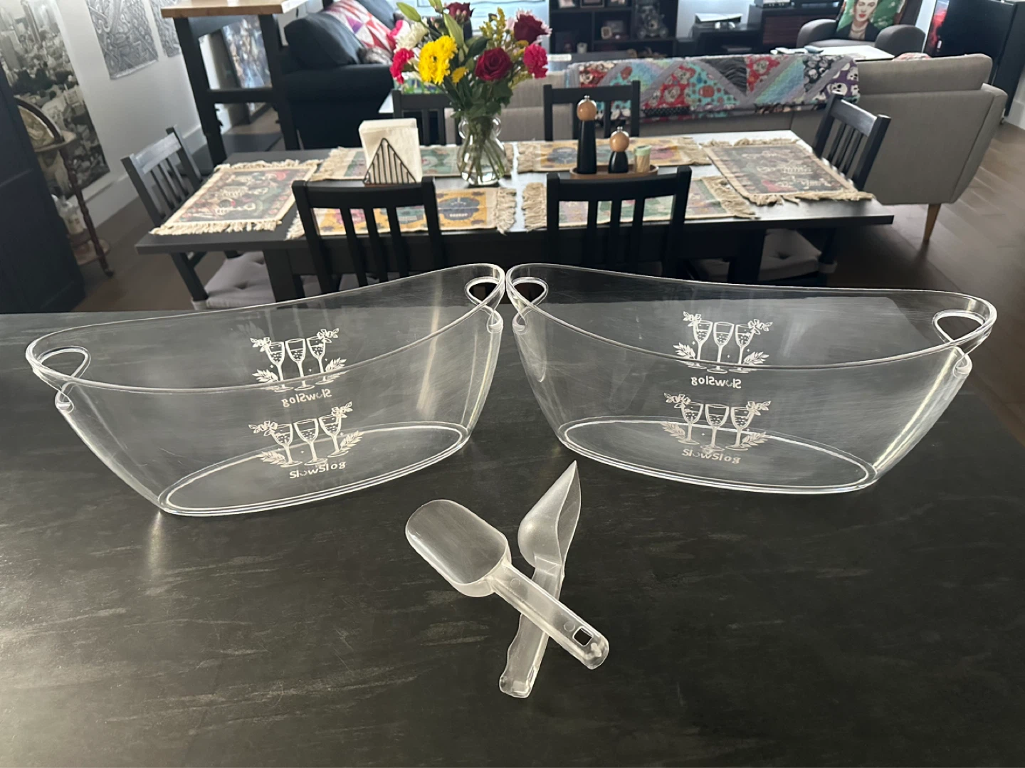 Set of 2 Clear Acrylic Ice Buckets with Scoops