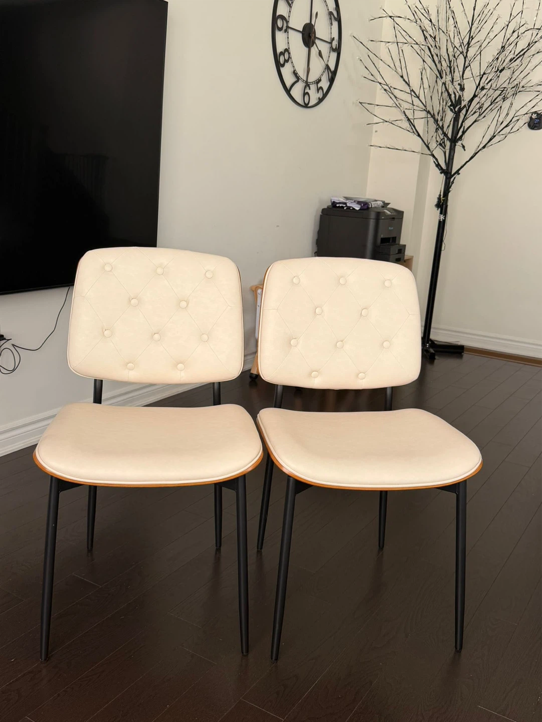 Set of 2 Cream Upholstered Dining Chairs with Wood Accents - photo 3