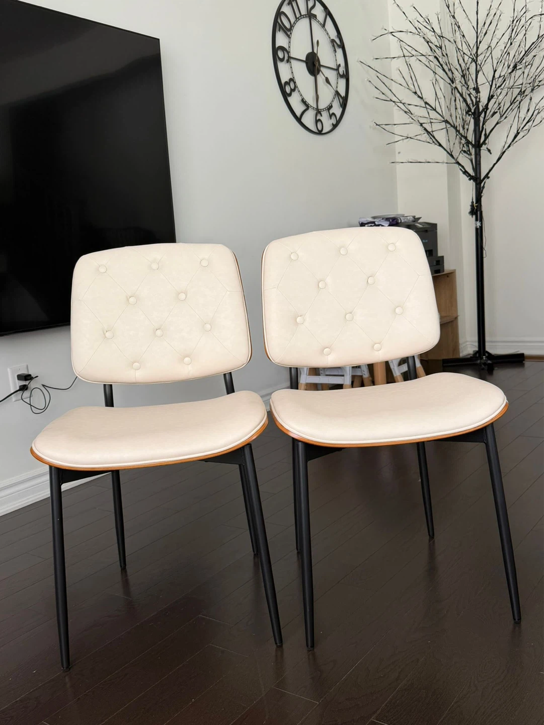 Set of 2 Cream Upholstered Dining Chairs with Wood Accents - photo 4