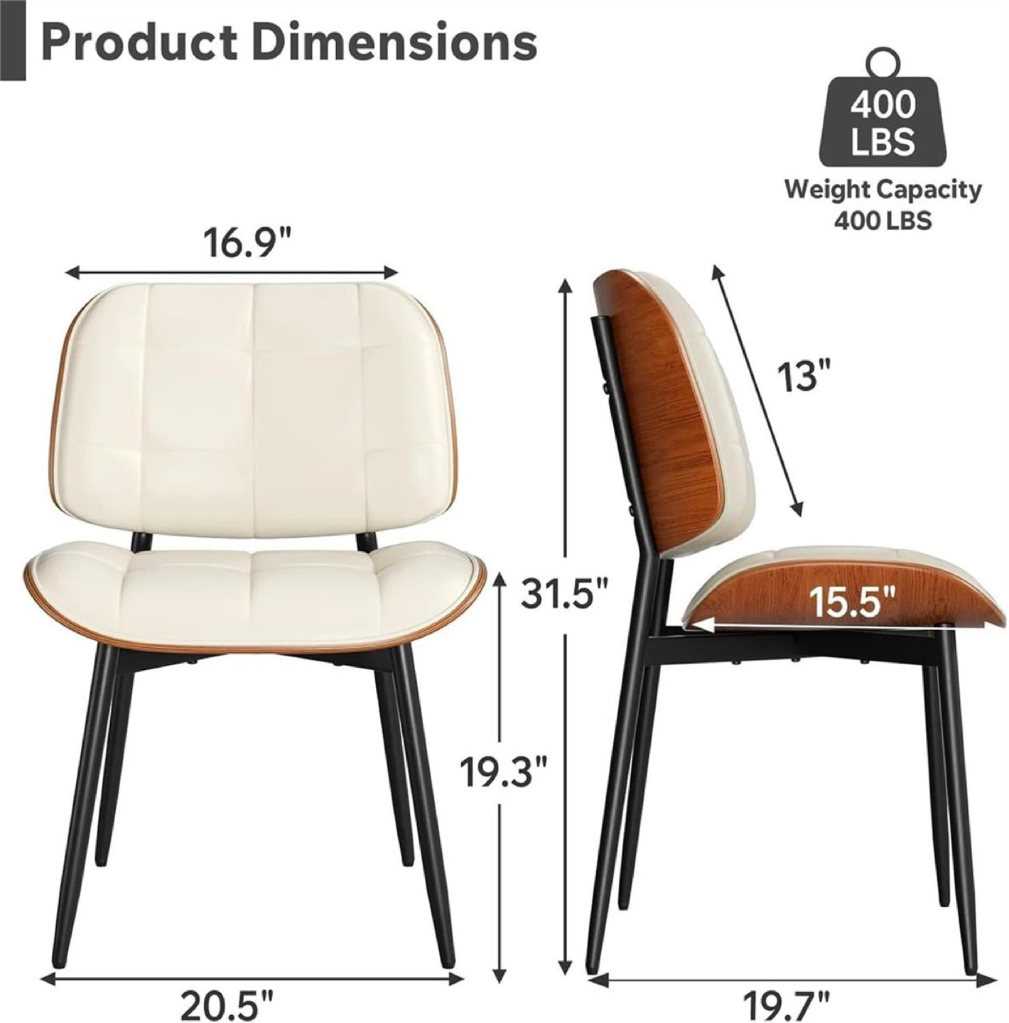 Set of 2 Cream Upholstered Dining Chairs with Wood Accents - photo 2